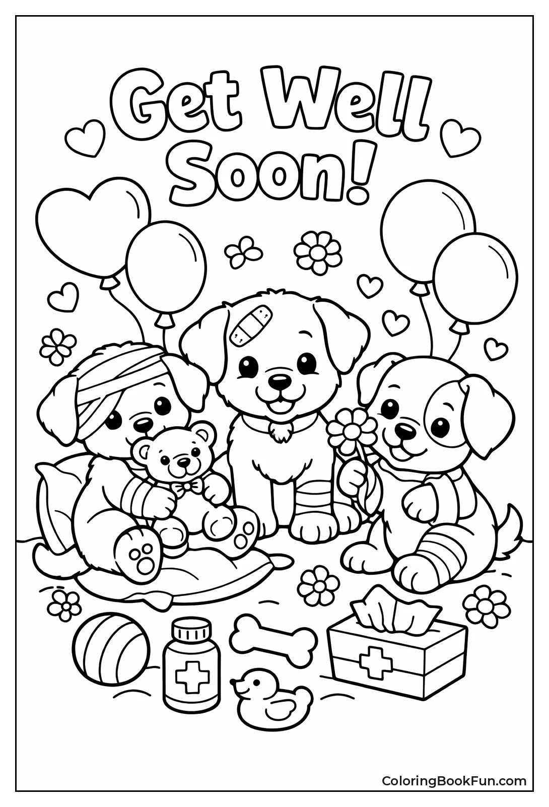 Puppy with Bandage Plays with Toys