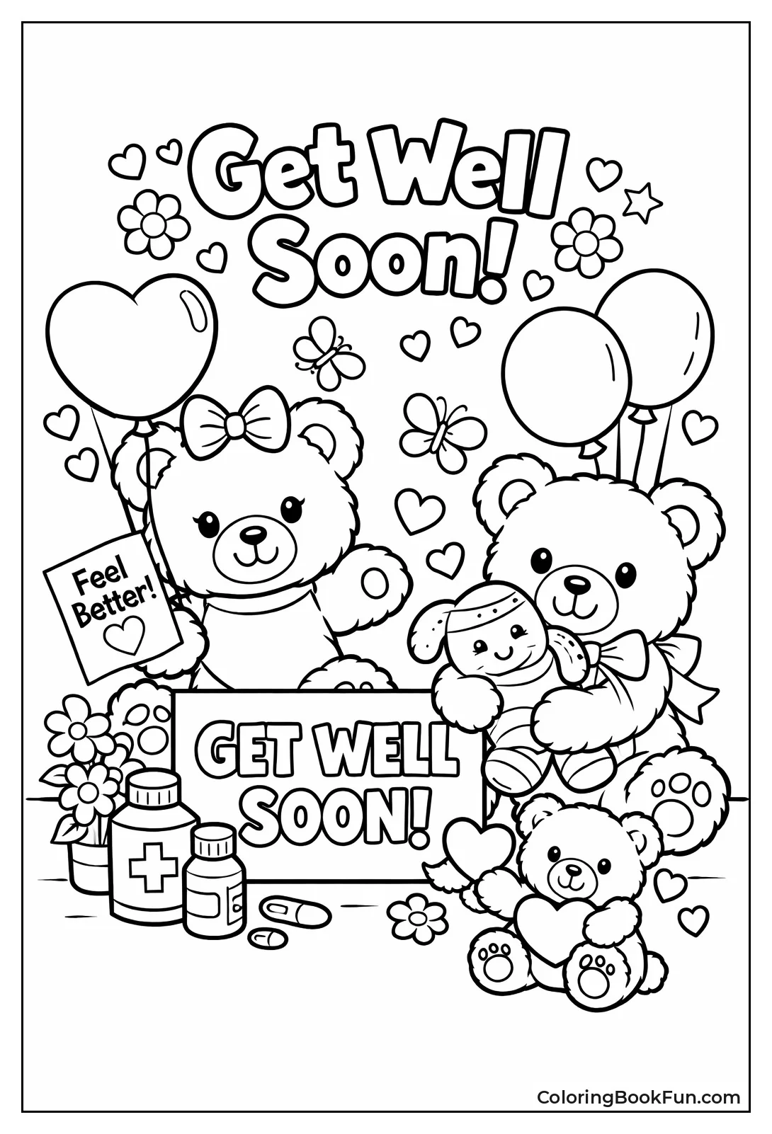 Teddy Bear Hugs with Balloons Nearby