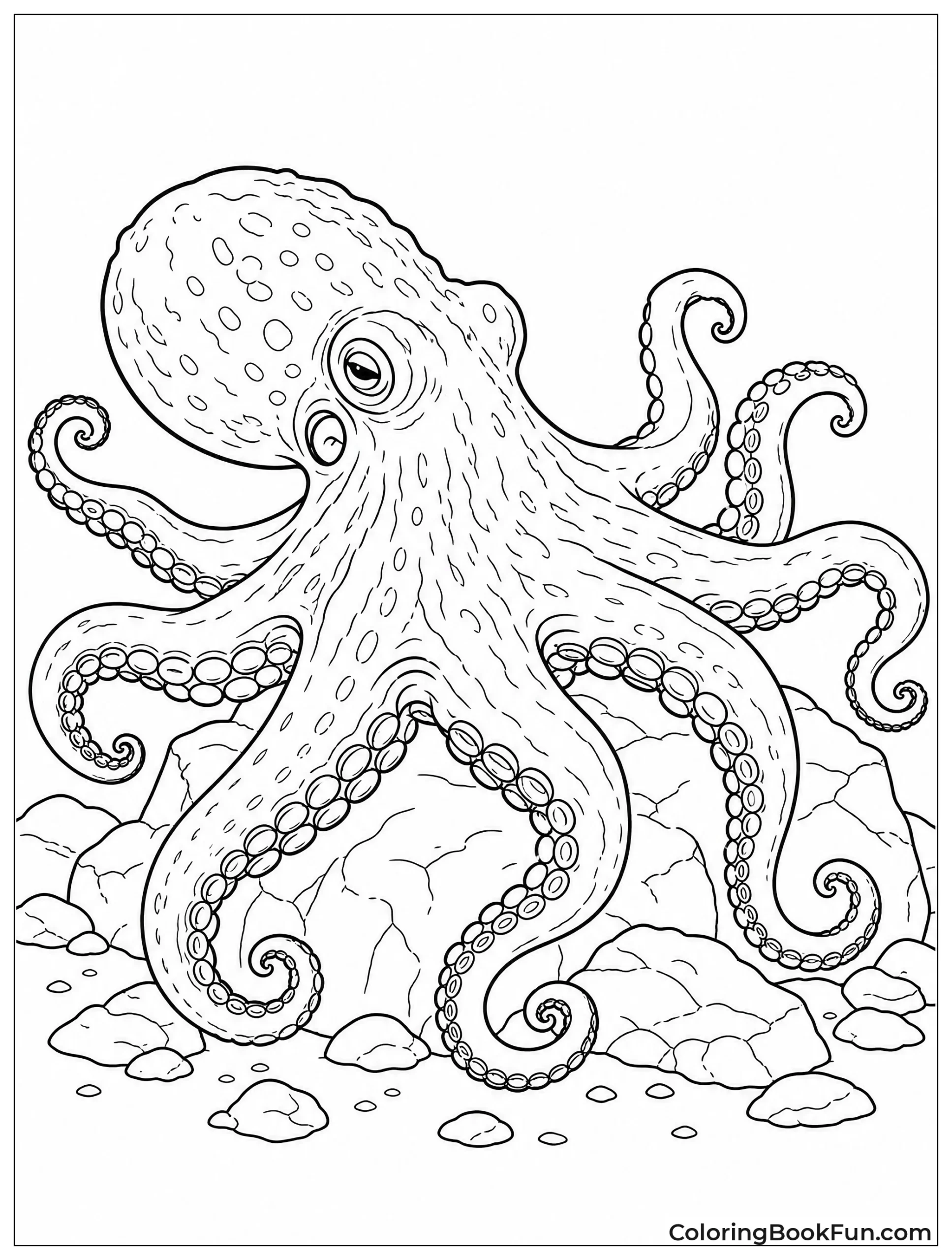 Giant Octopus Crawling Rocky Seabed