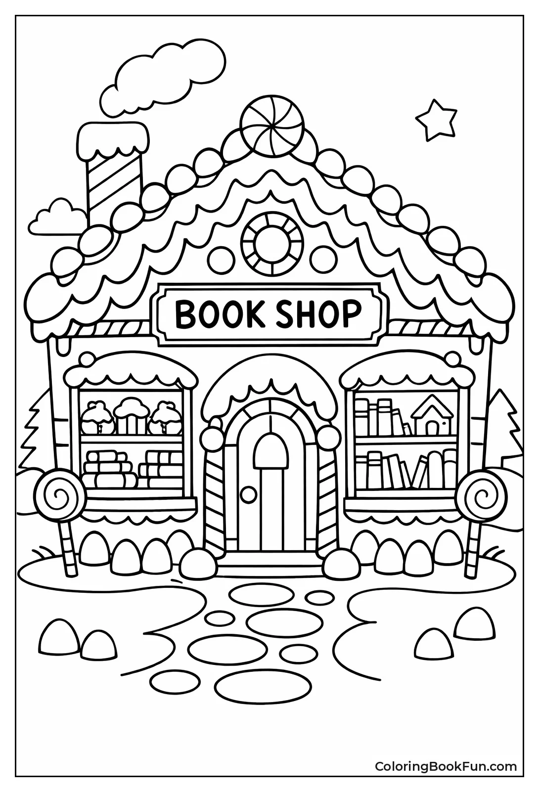 Bookshop Shows Candy Shelves