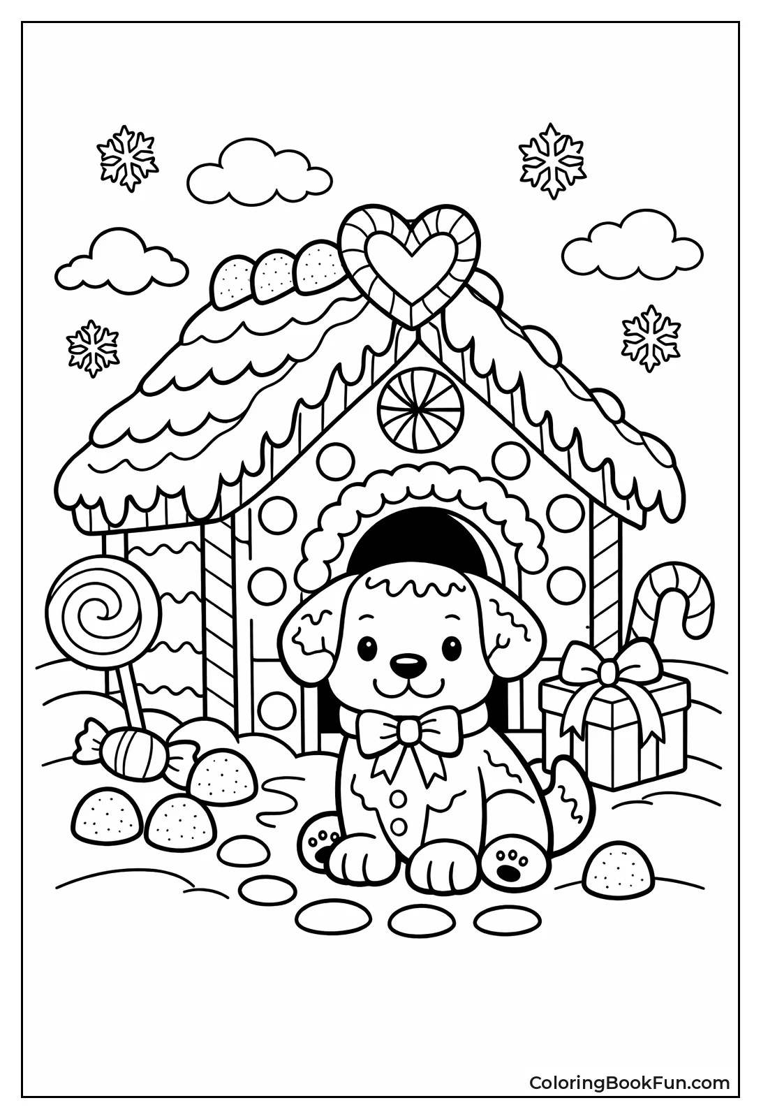 Puppy Guards Gingerbread Doghouse