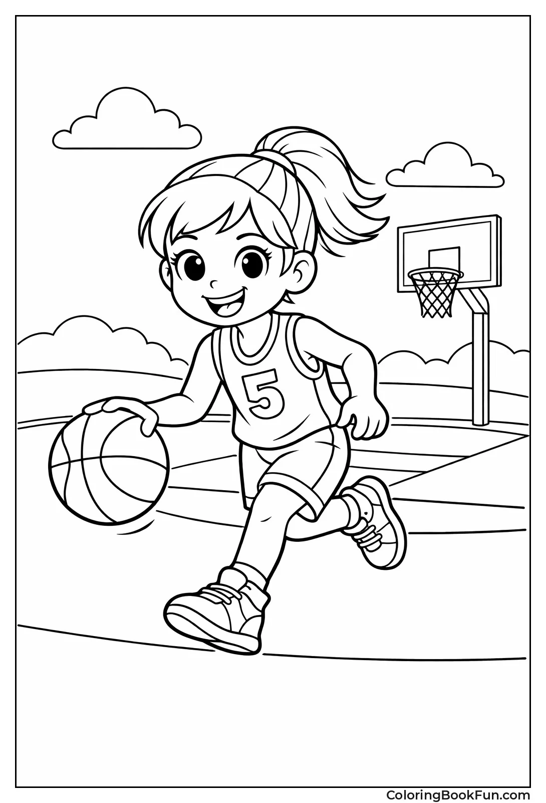 Girl Dribbles Basketball