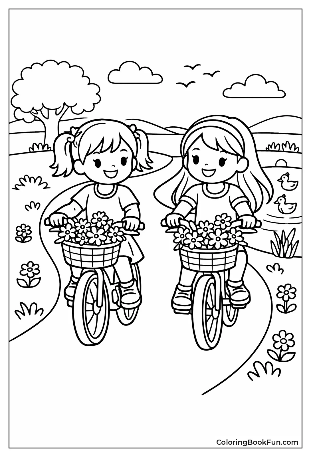Girls Riding Bikes Together