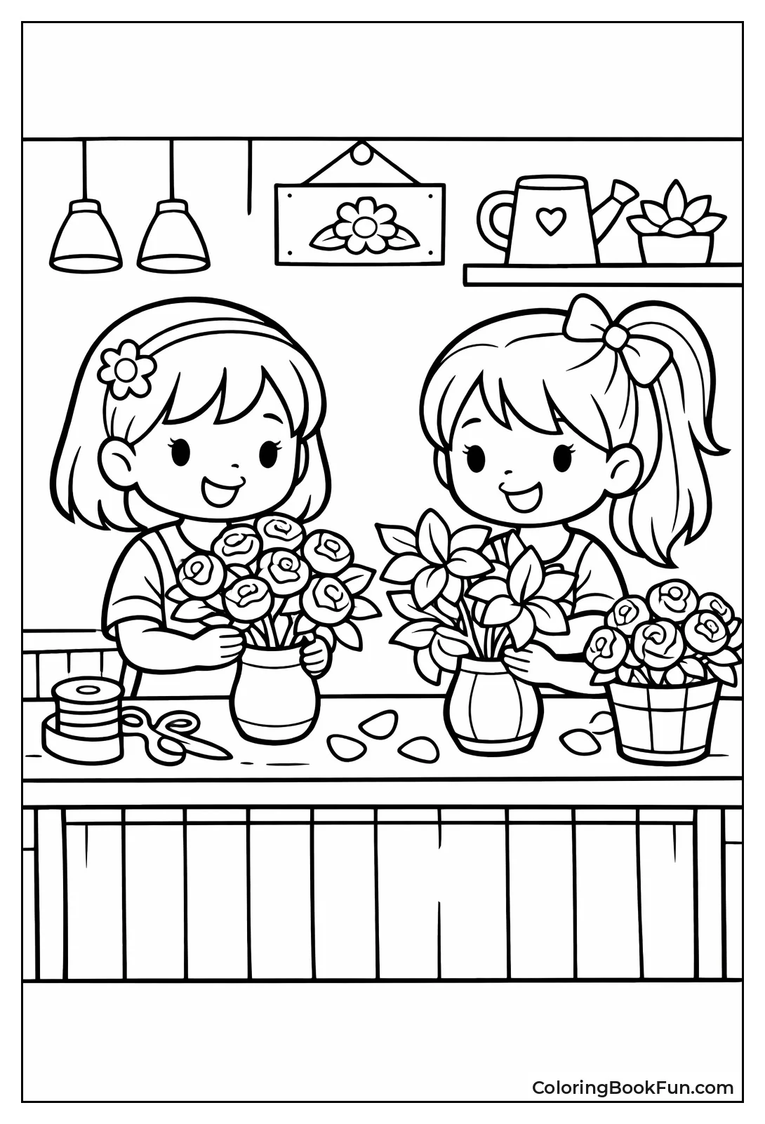 Girls Arranging Flower Bouquets