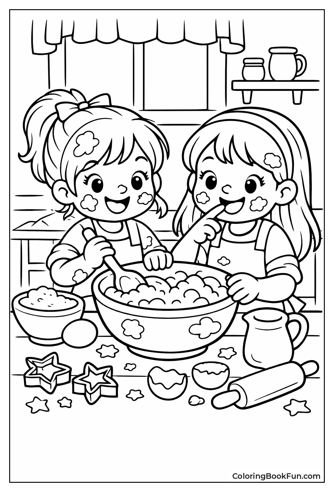 Girls Mixing Cookie Dough