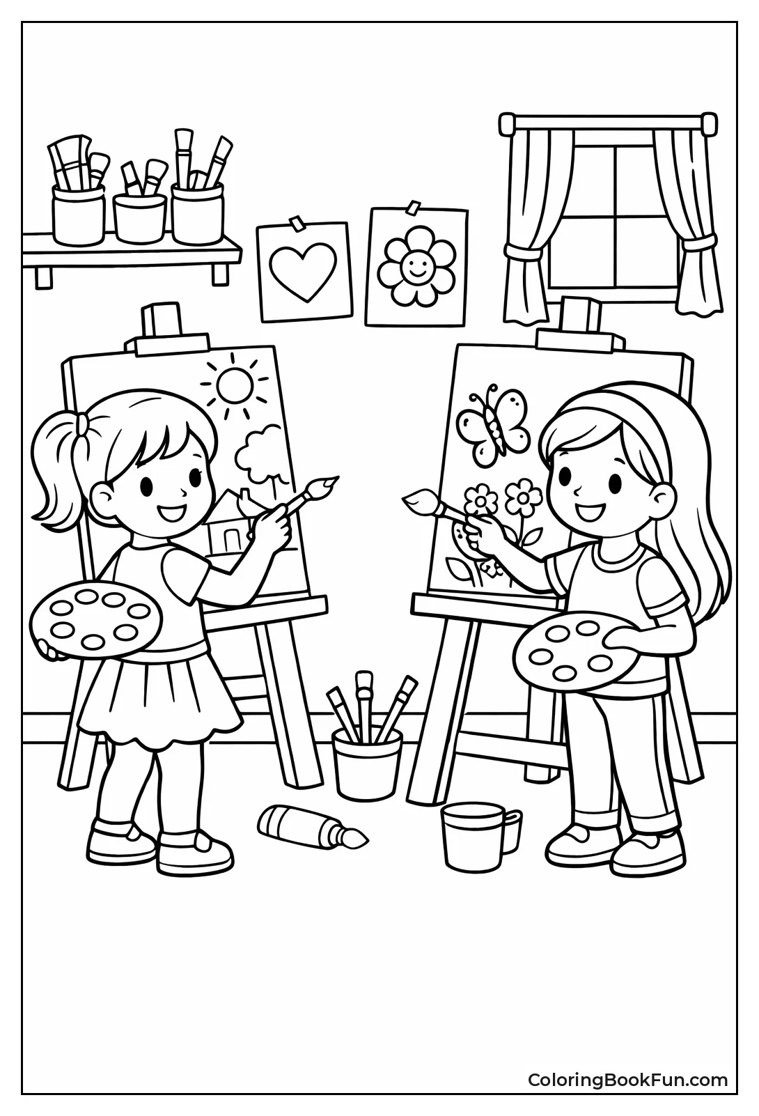 Girls Painting at Easels