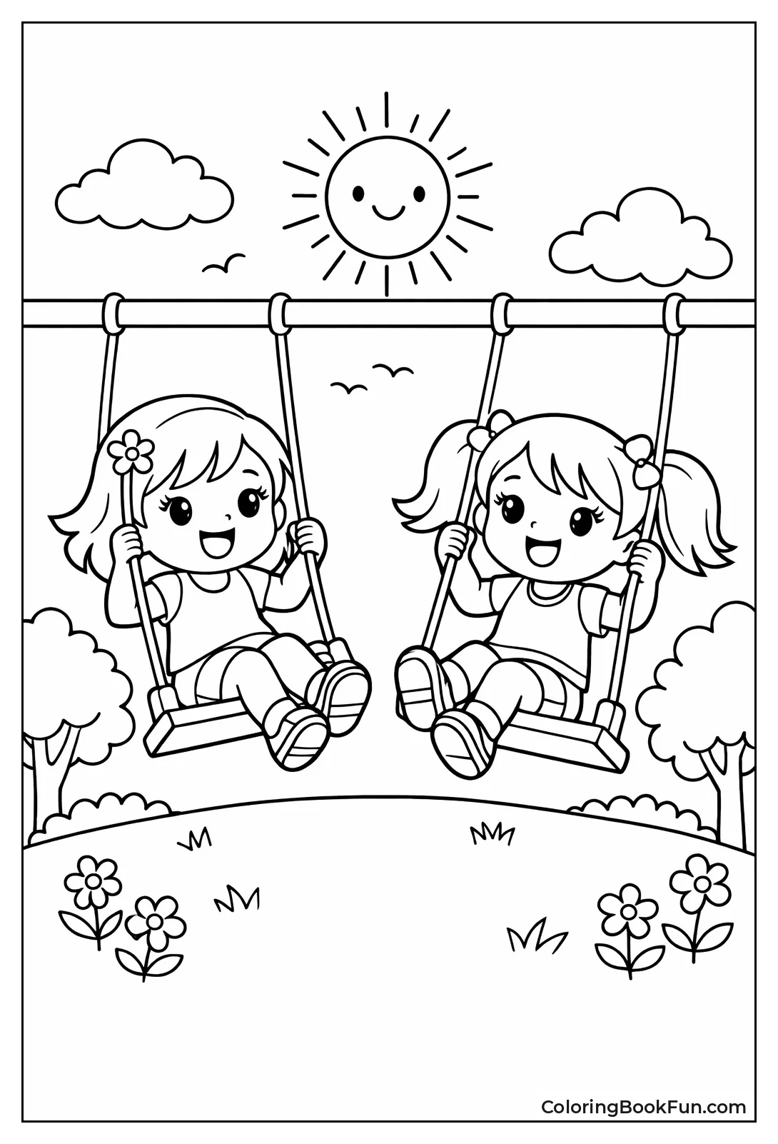 Girls Swinging Park Playground