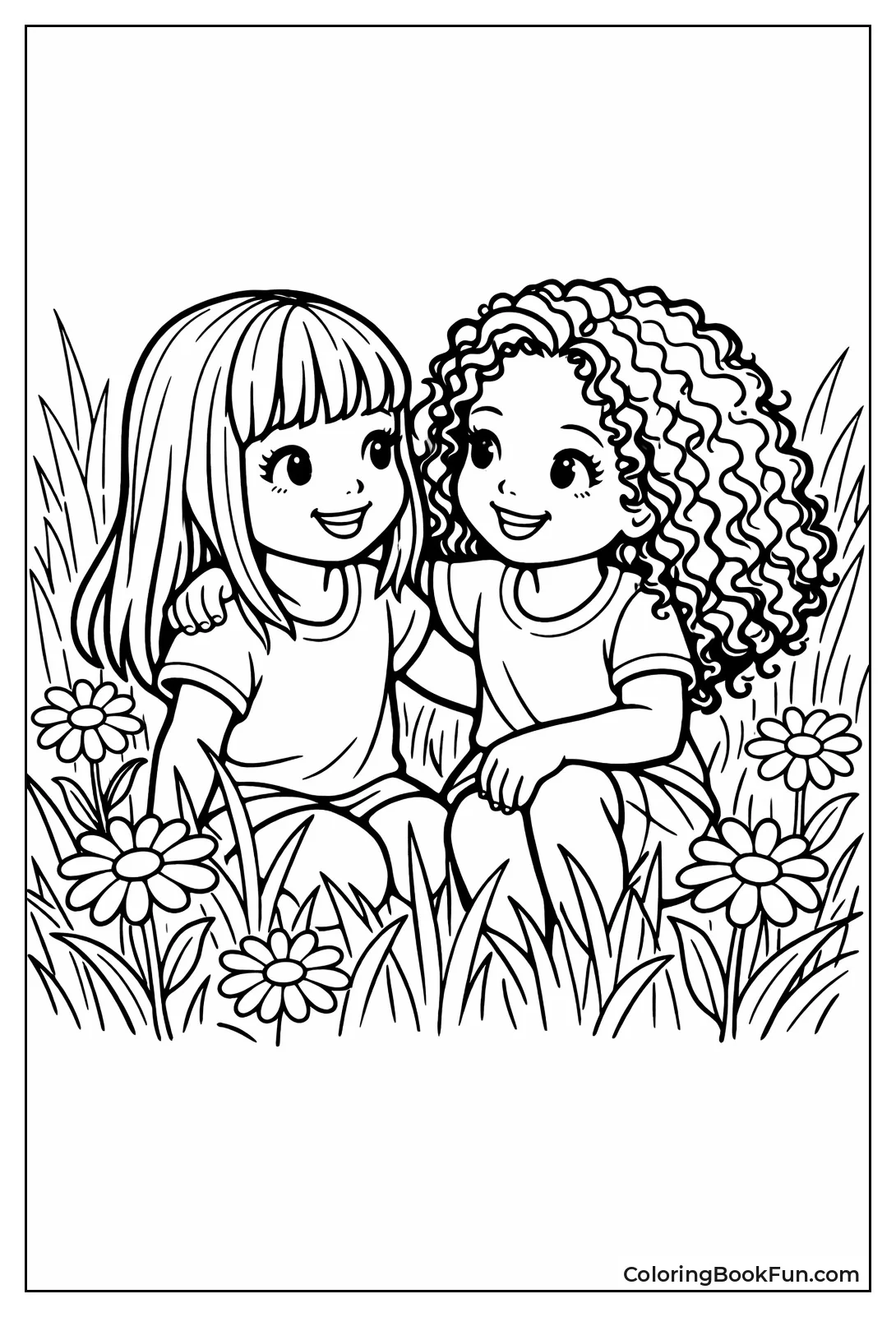 Girls Sitting in Meadow