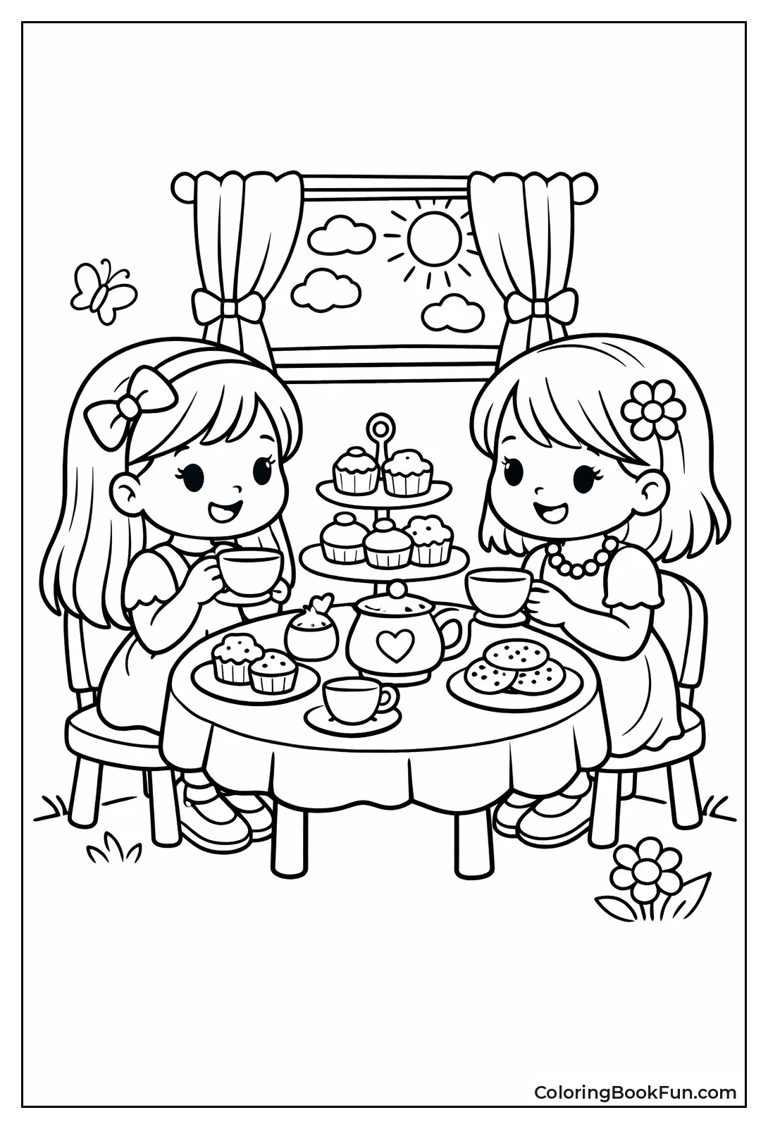 Girls Having Tea Party