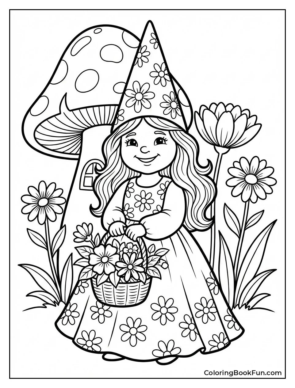 Girl Gnome holding Flower Basket