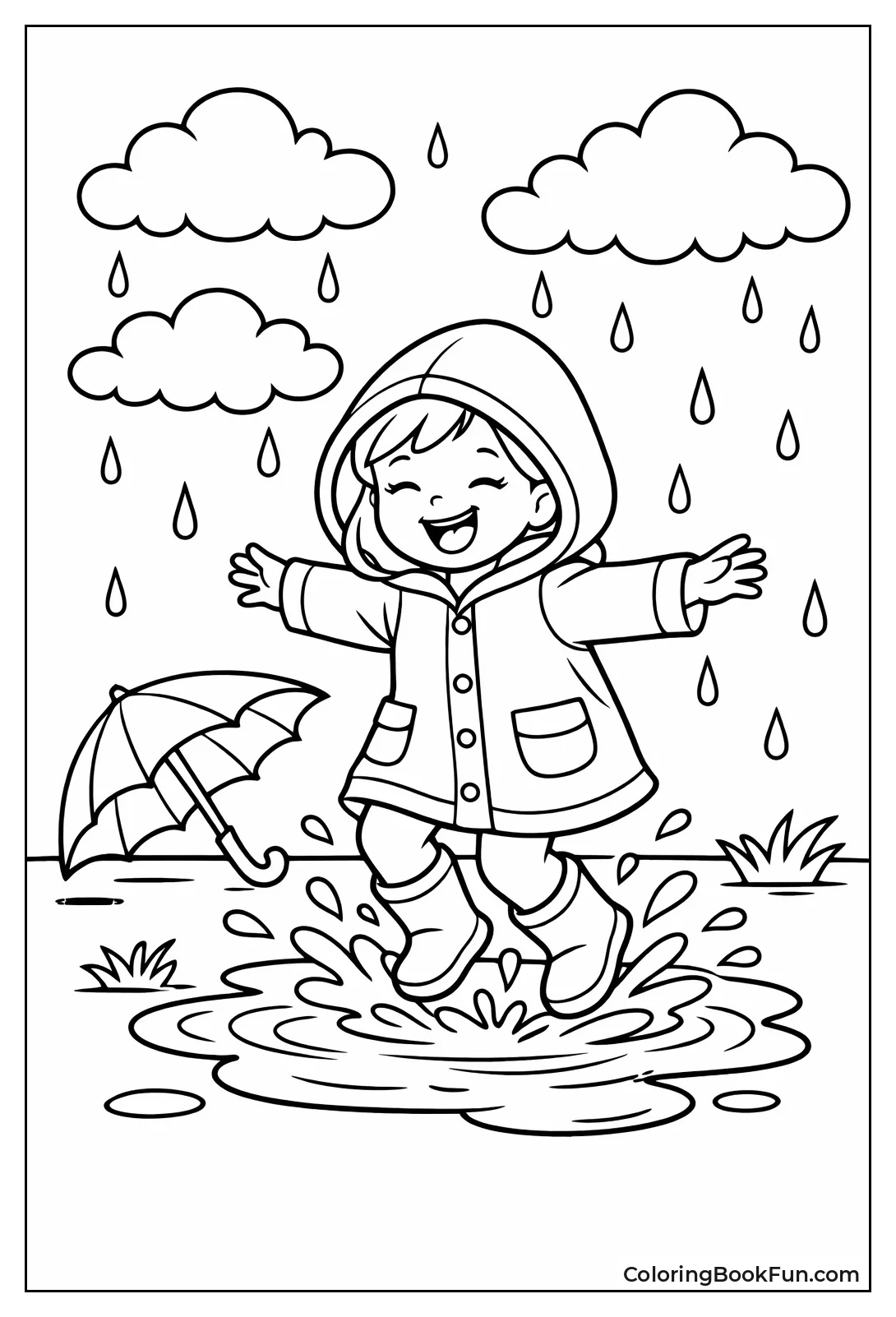 Girl Jumps Rain Puddles