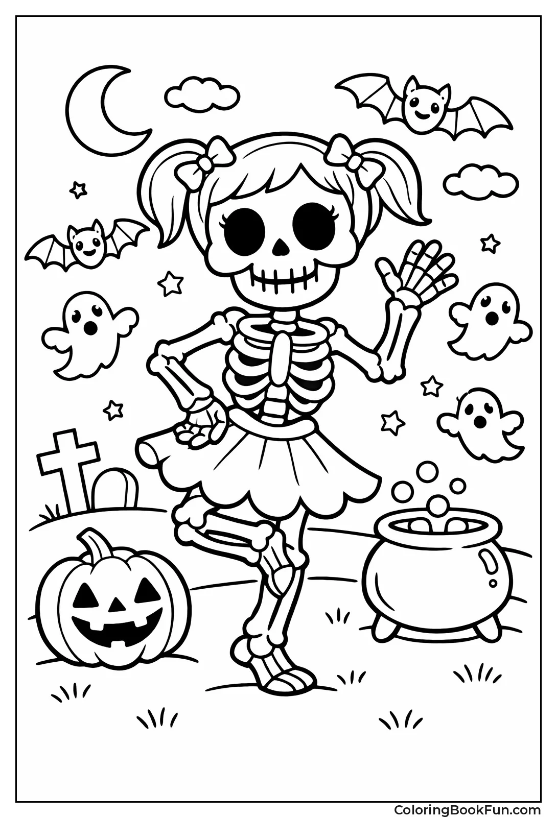 Girl Skeleton with Pigtails
