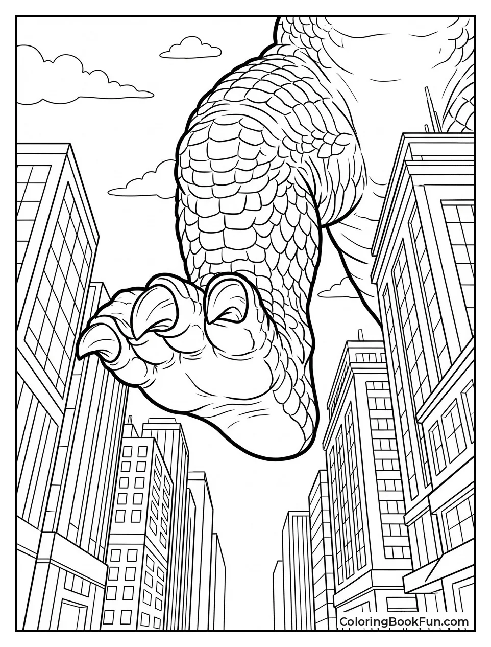 Godzilla Steps between Skyscrapers