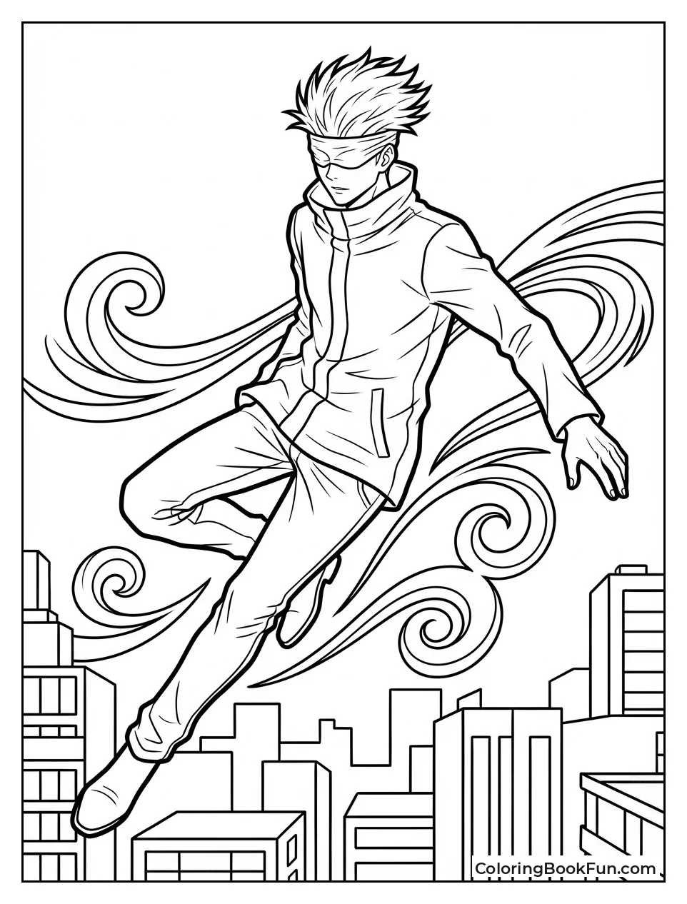 Gojo Soaring over City Skyline