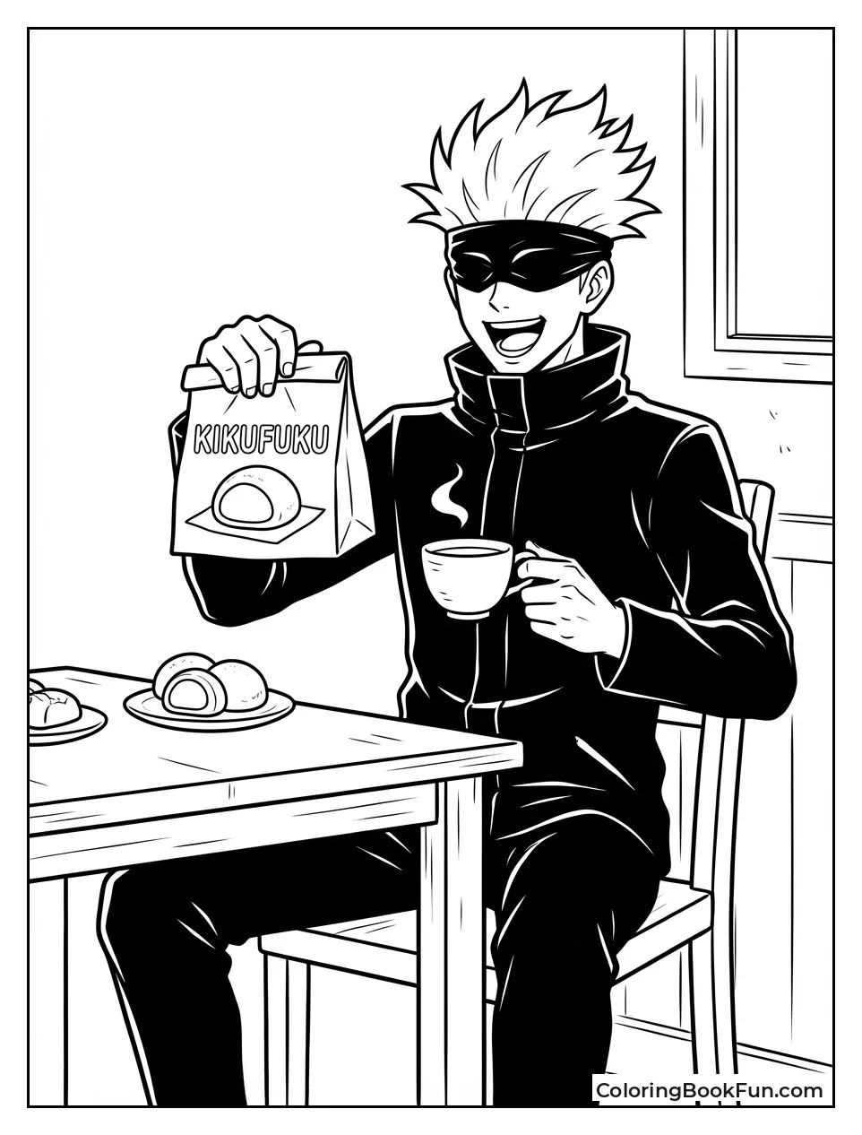 Gojo Holding Mochi and Tea