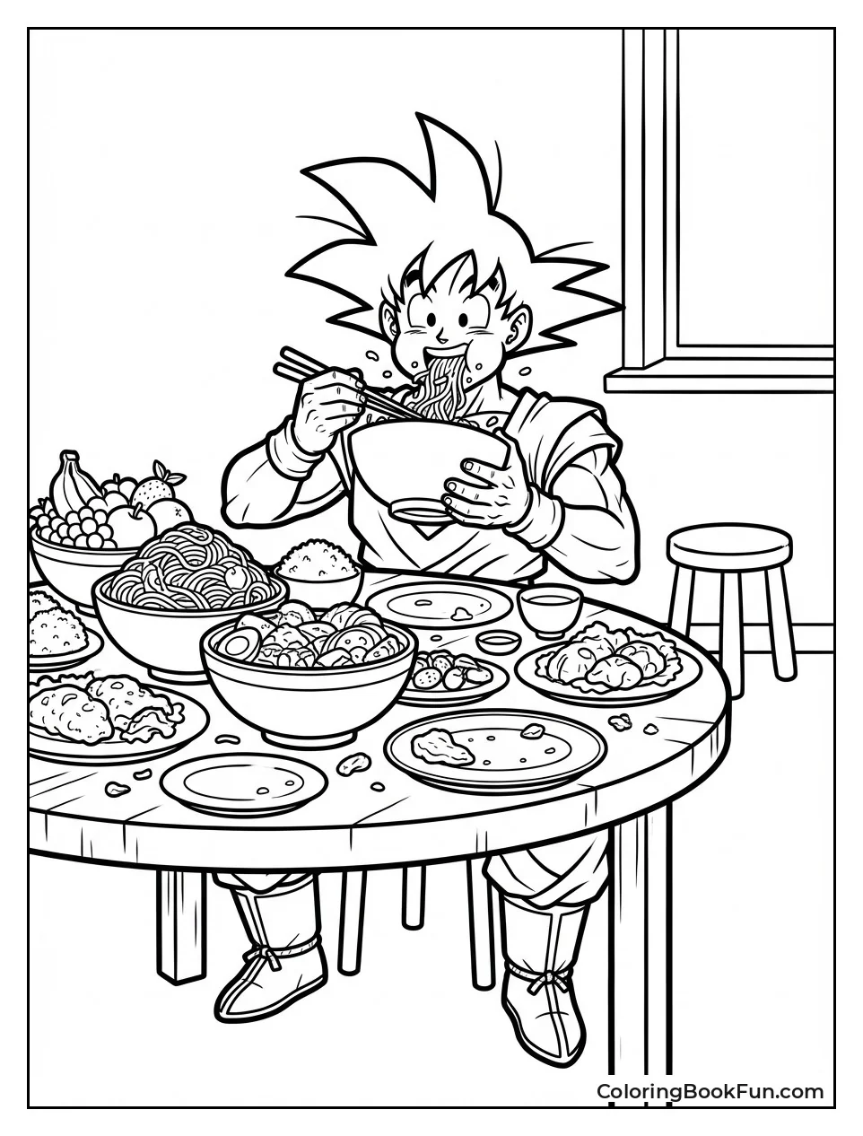Goku Devours Giant Food Pile