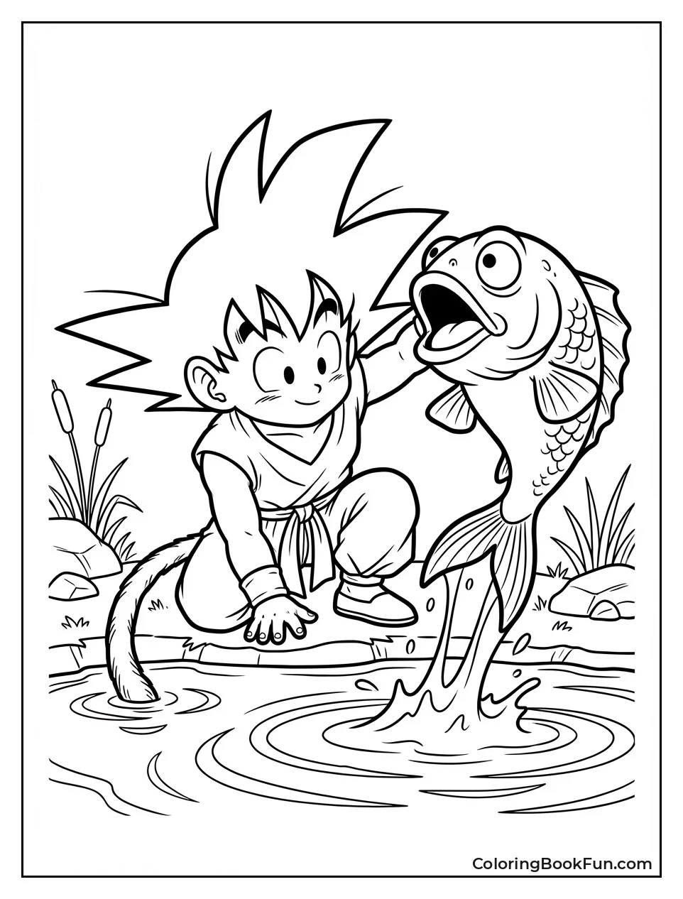 Kid Goku Catches Fish Tail