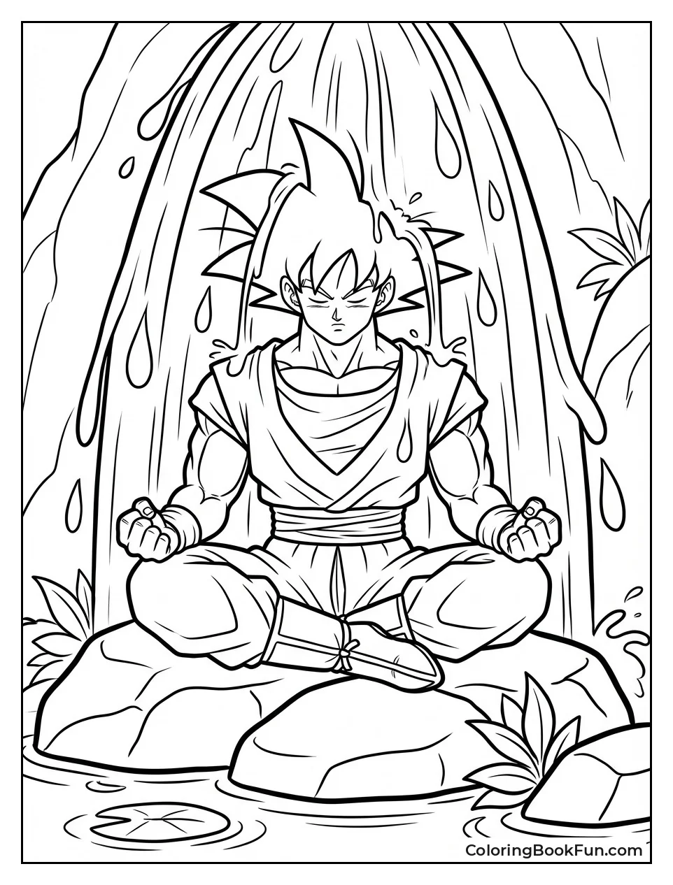 Goku Meditates under Waterfall