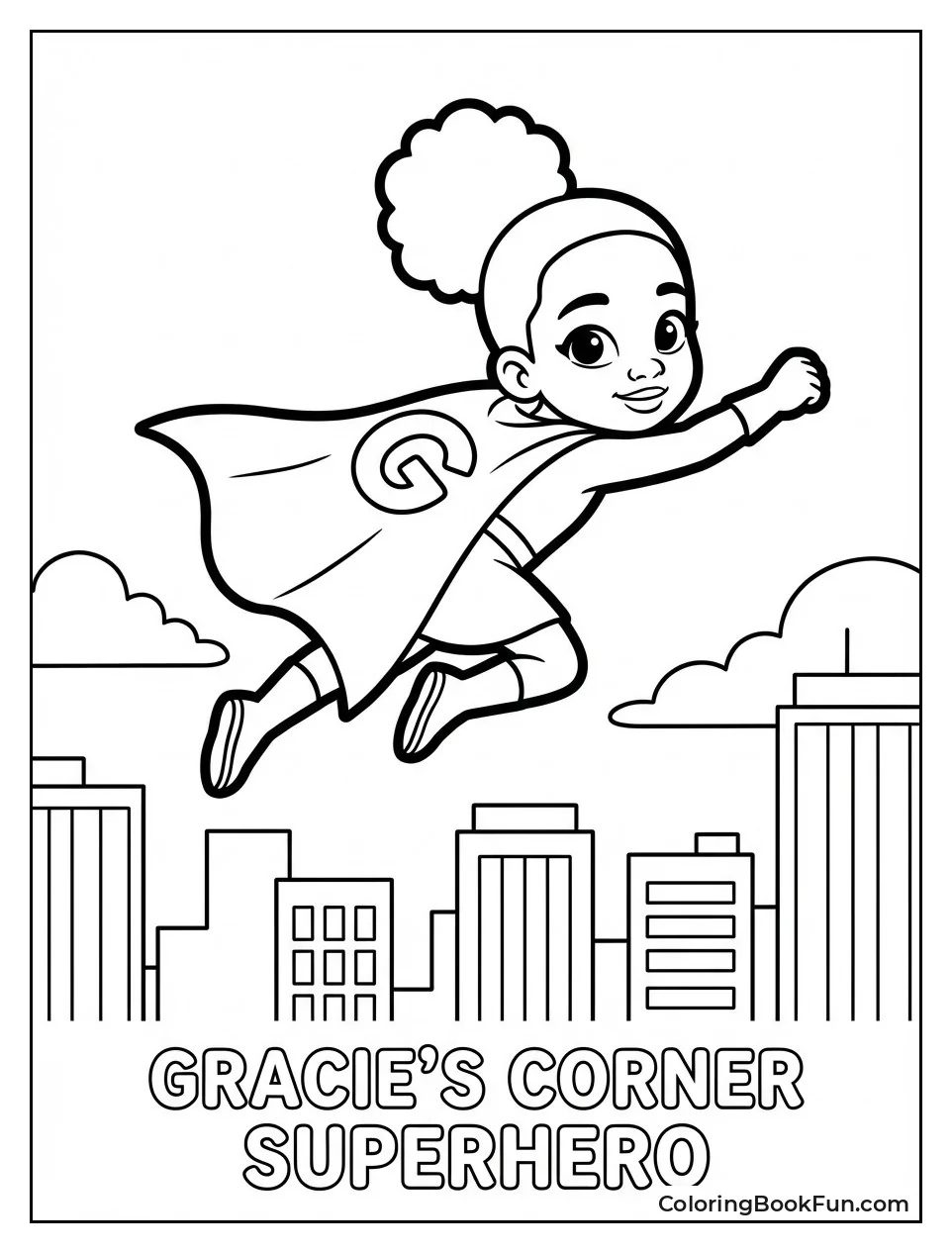 Superhero Gracie Flies over City