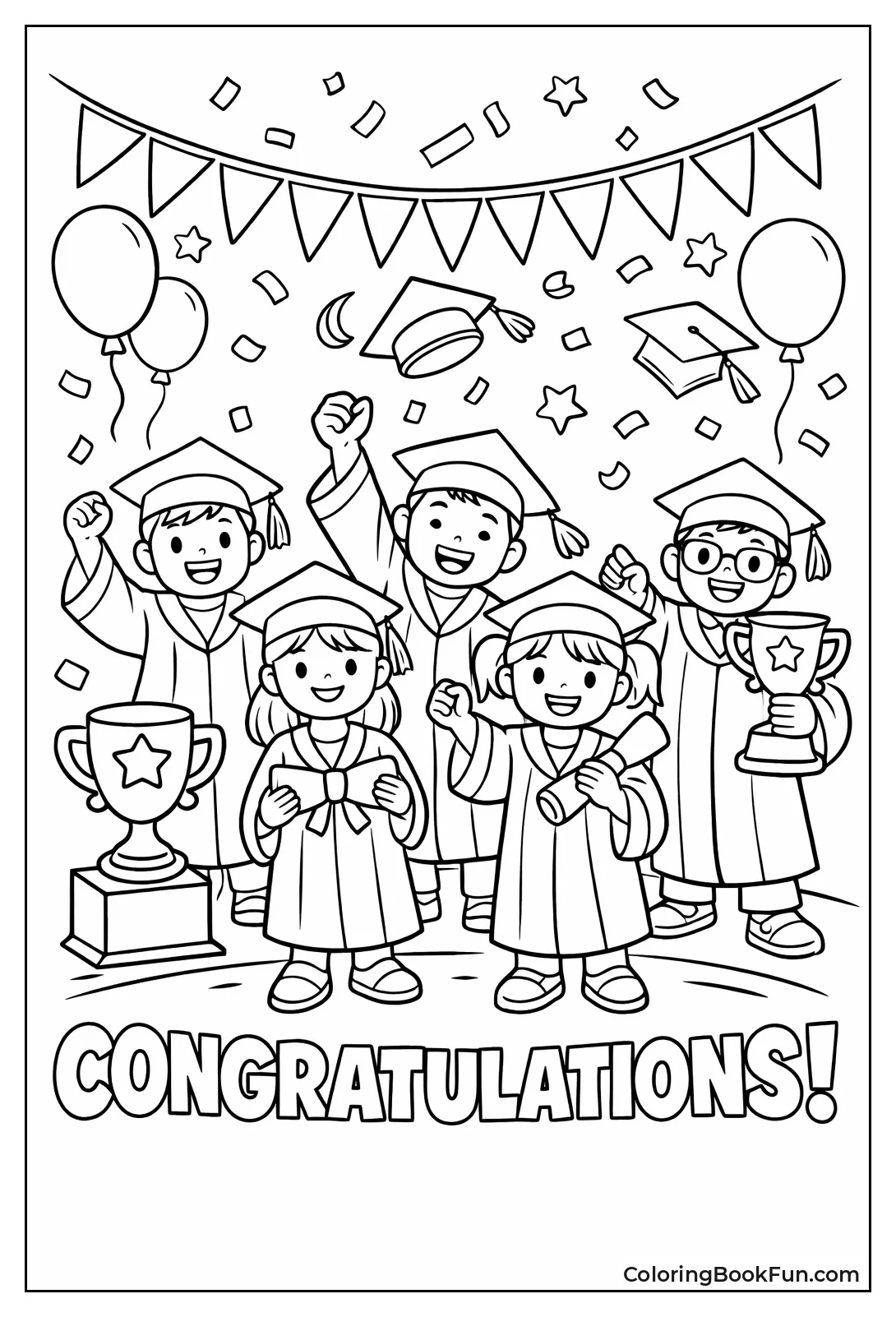 Graduates with Banners and Trophies