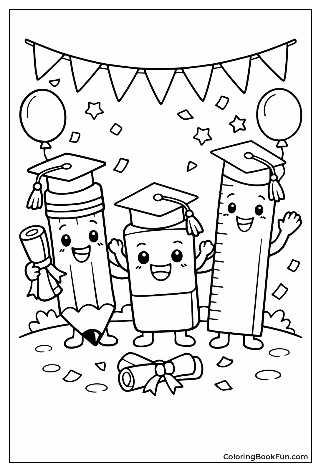 School Supplies Wearing Caps