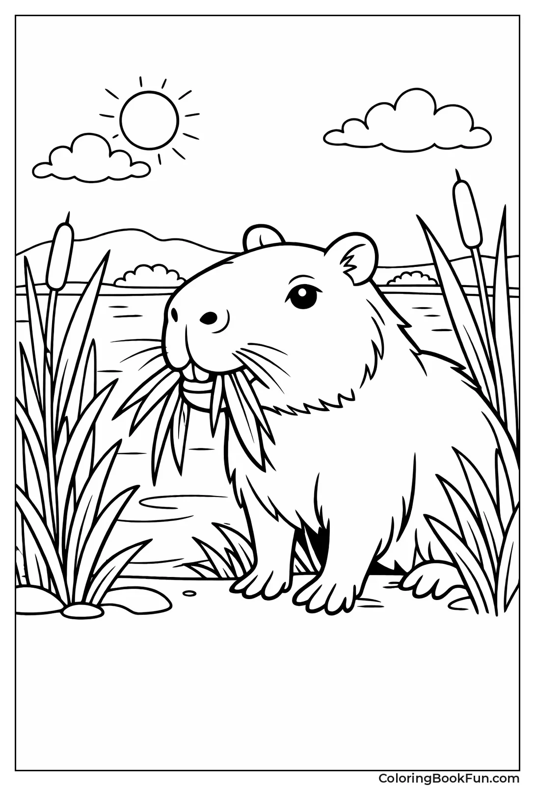 Grazing Capybara Eating Grass