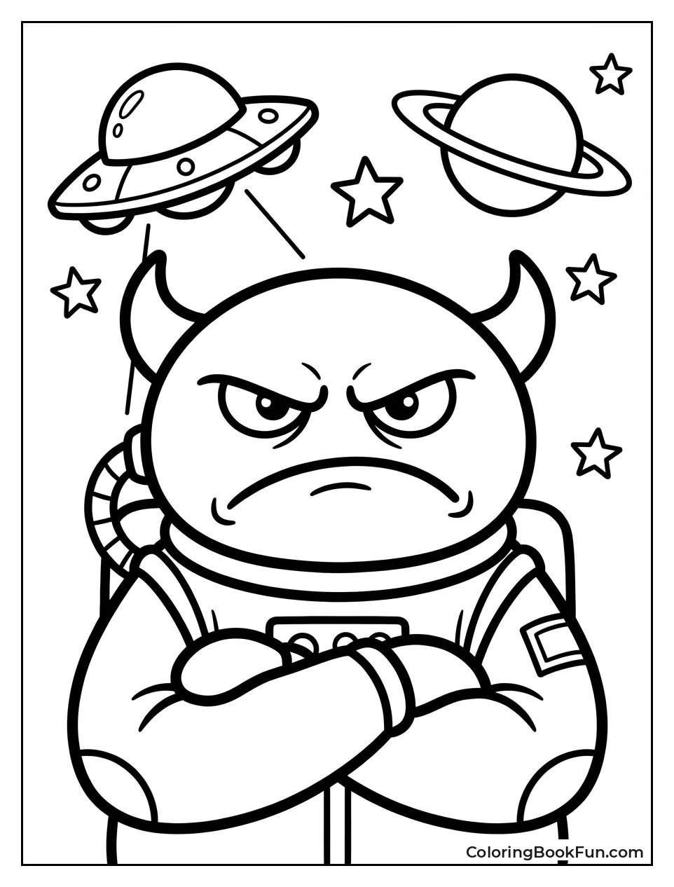 Grumpy Horned Alien Crosses Arms