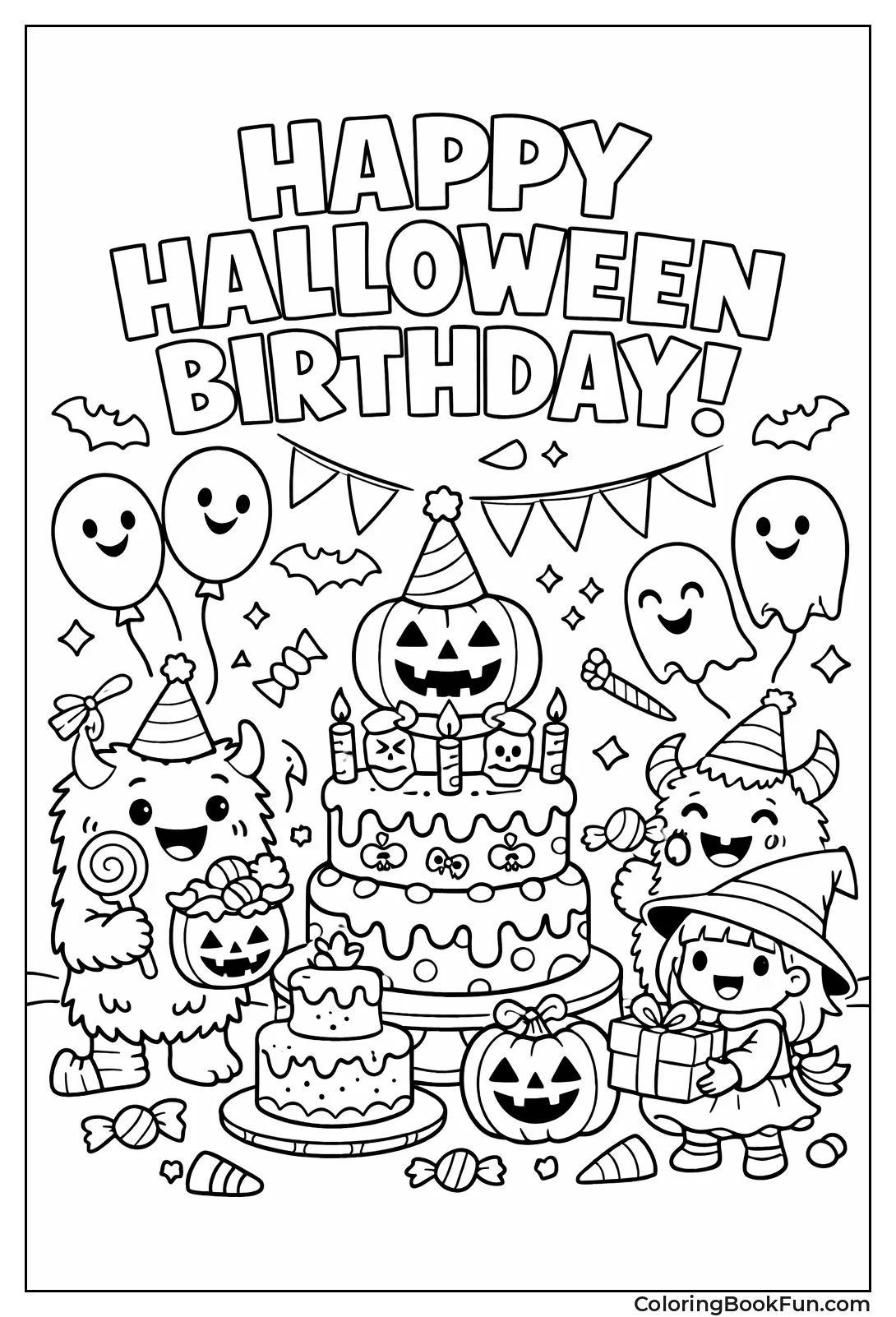 Spooky Cake with Ghost Balloons