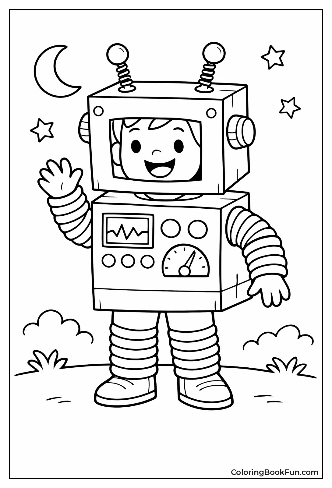 Cardboard Robot Kid Waves