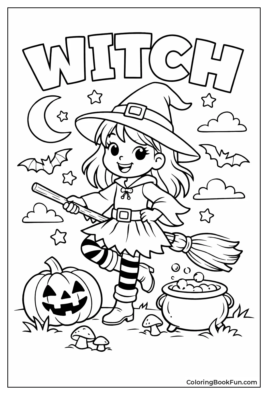 Smiling Witch Girl with Broom