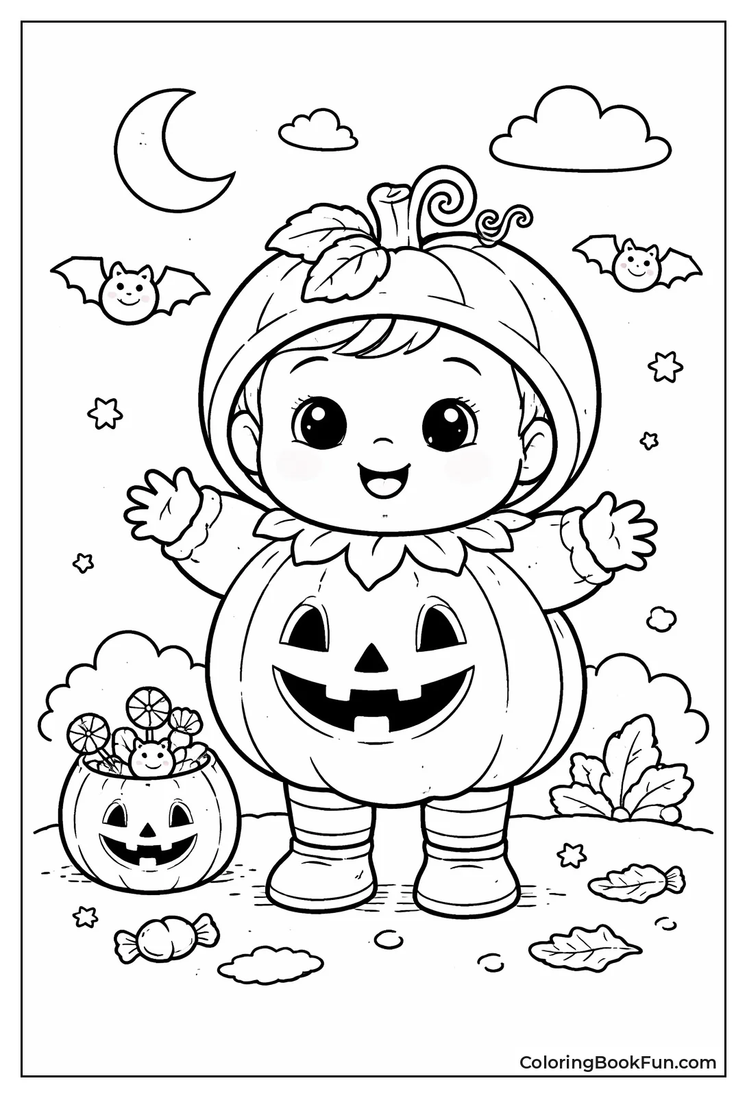 Toddler Wearing Plush Pumpkin