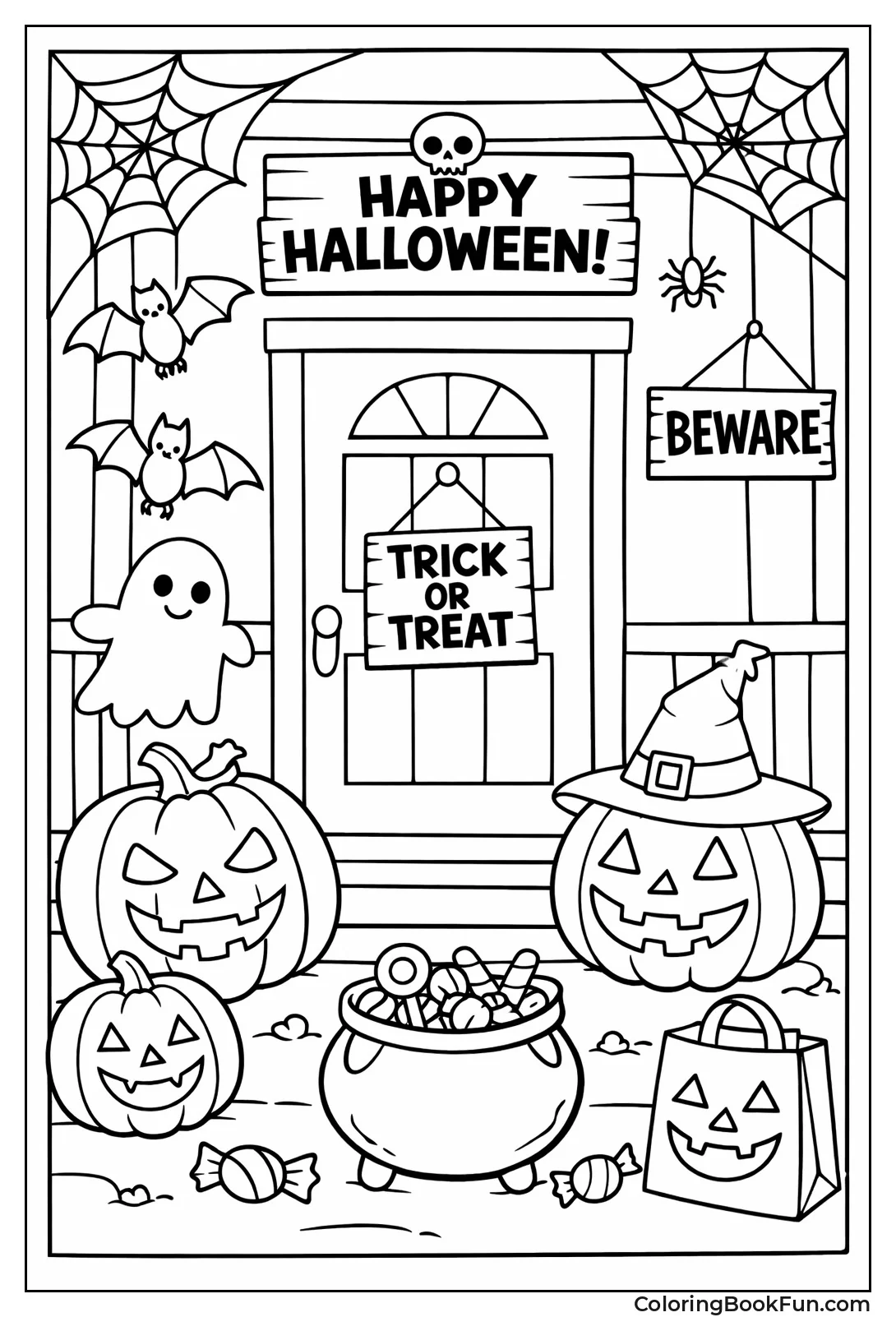 Carved Pumpkin on Front Porch