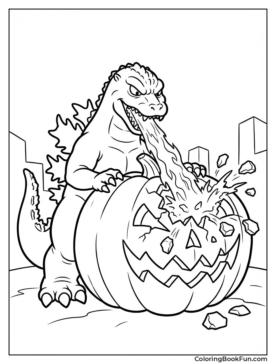 Godzilla Carves Big Pumpkin