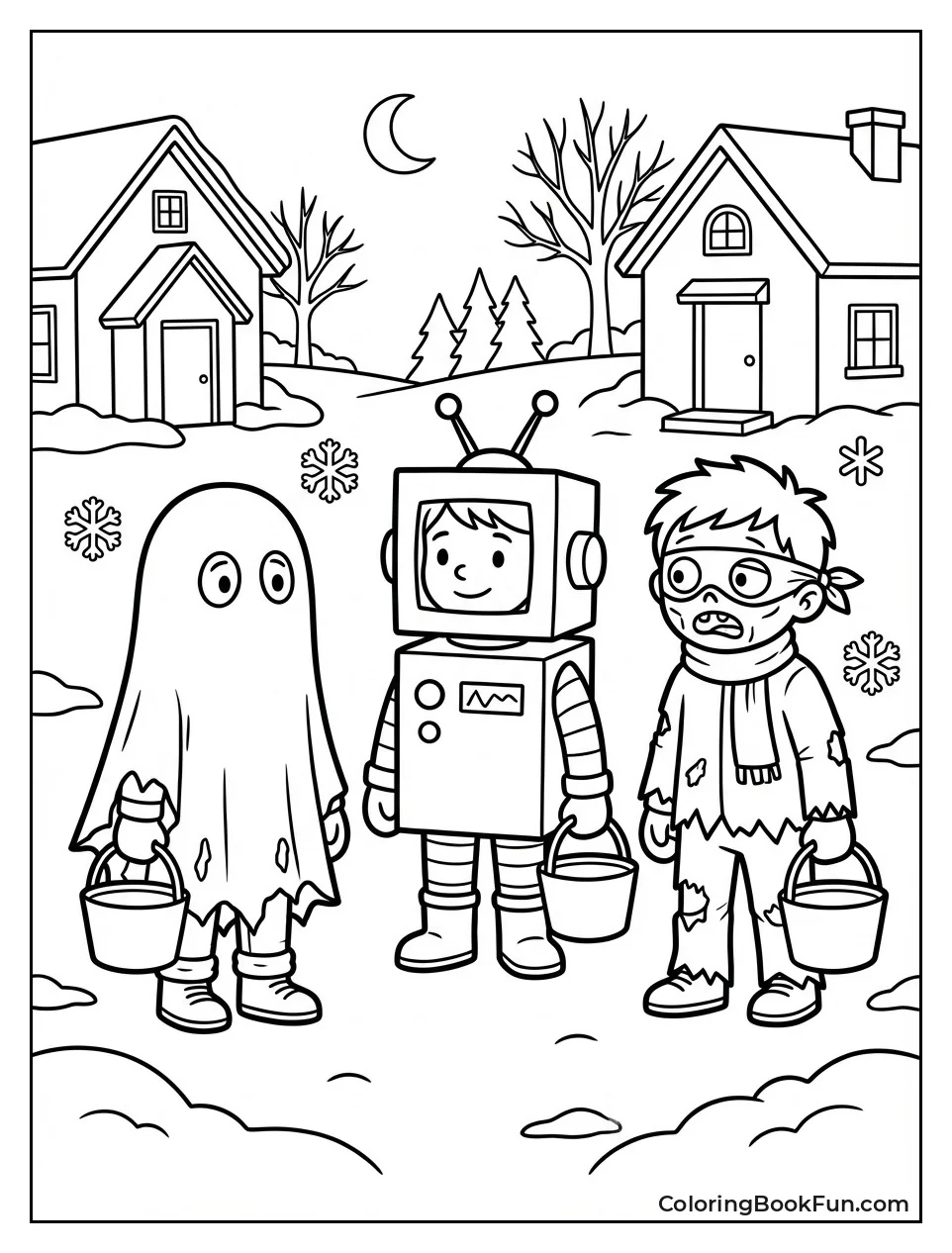 Boys Trick-or-Treating in Snow