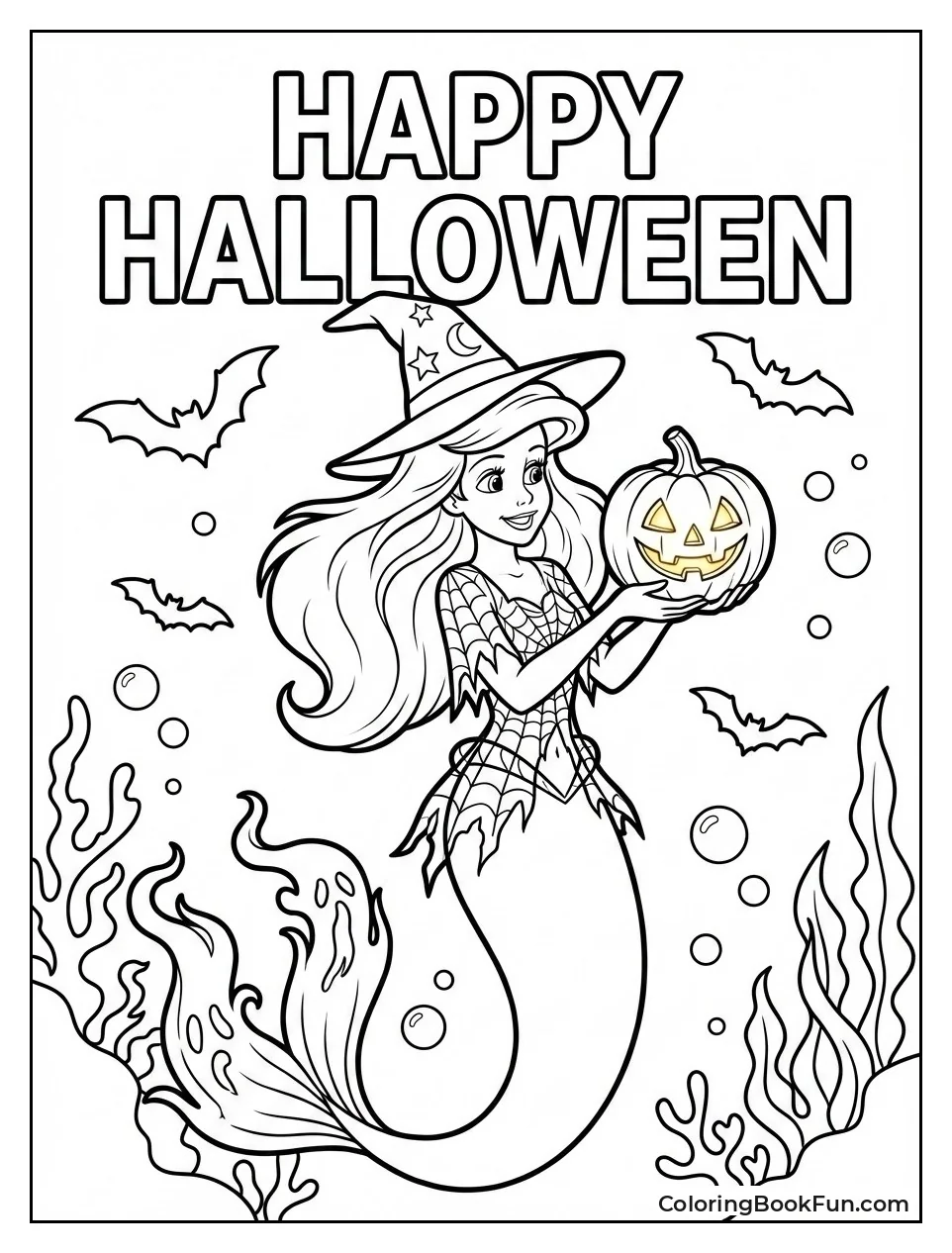 Halloween Ariel Holds Pumpkin Lantern