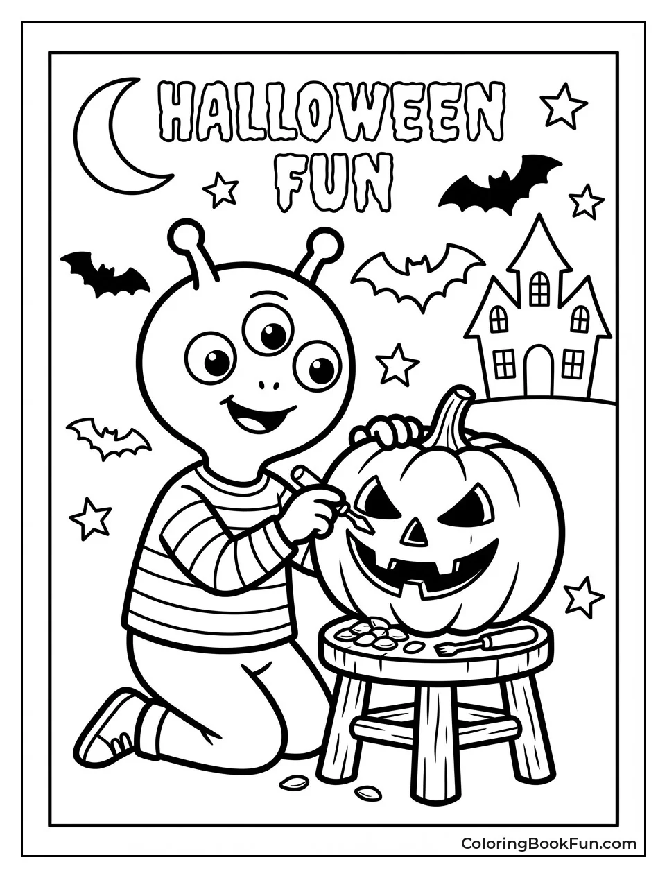 Alien Carves Spooky Pumpkin