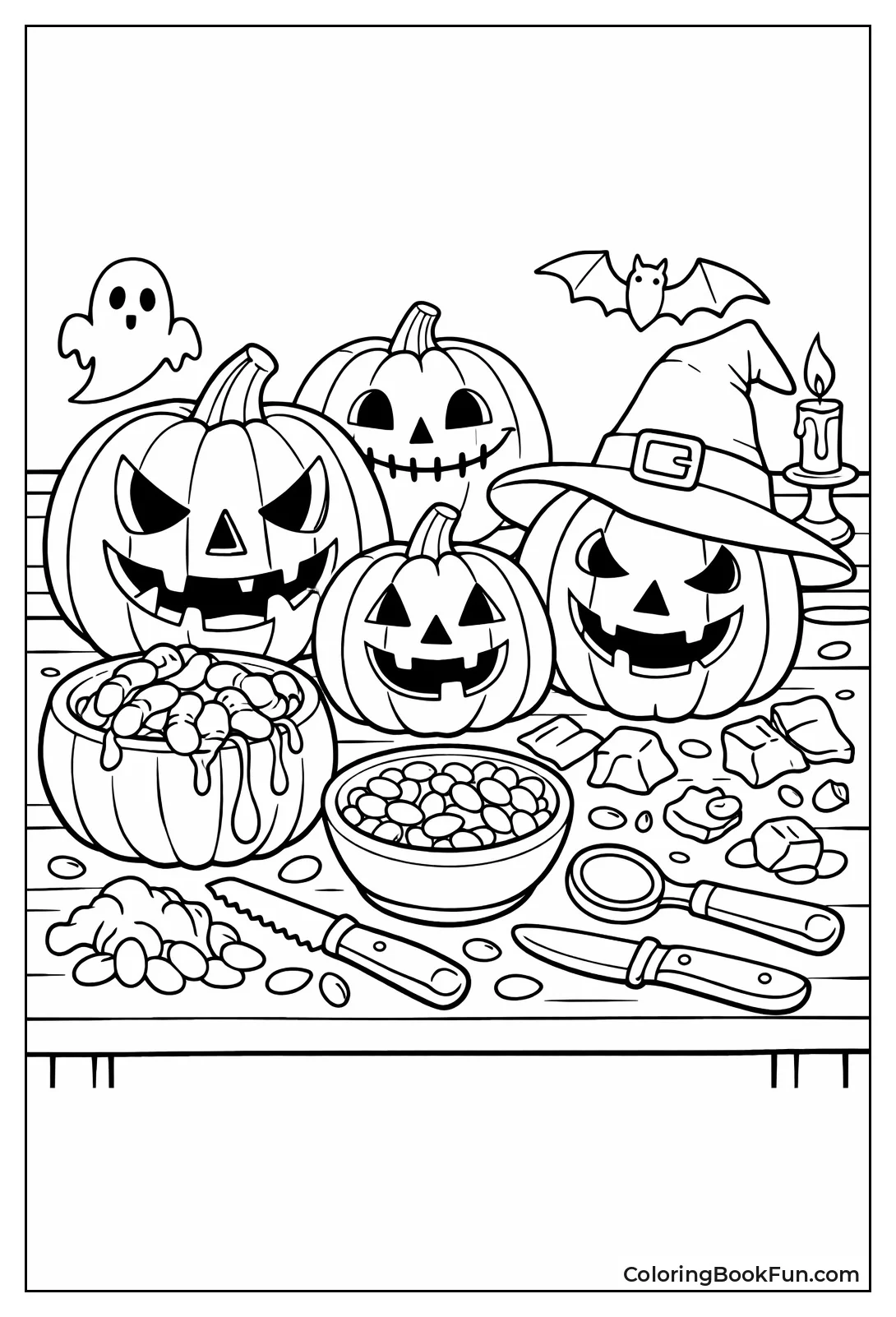 Messy Table with Pumpkin Guts