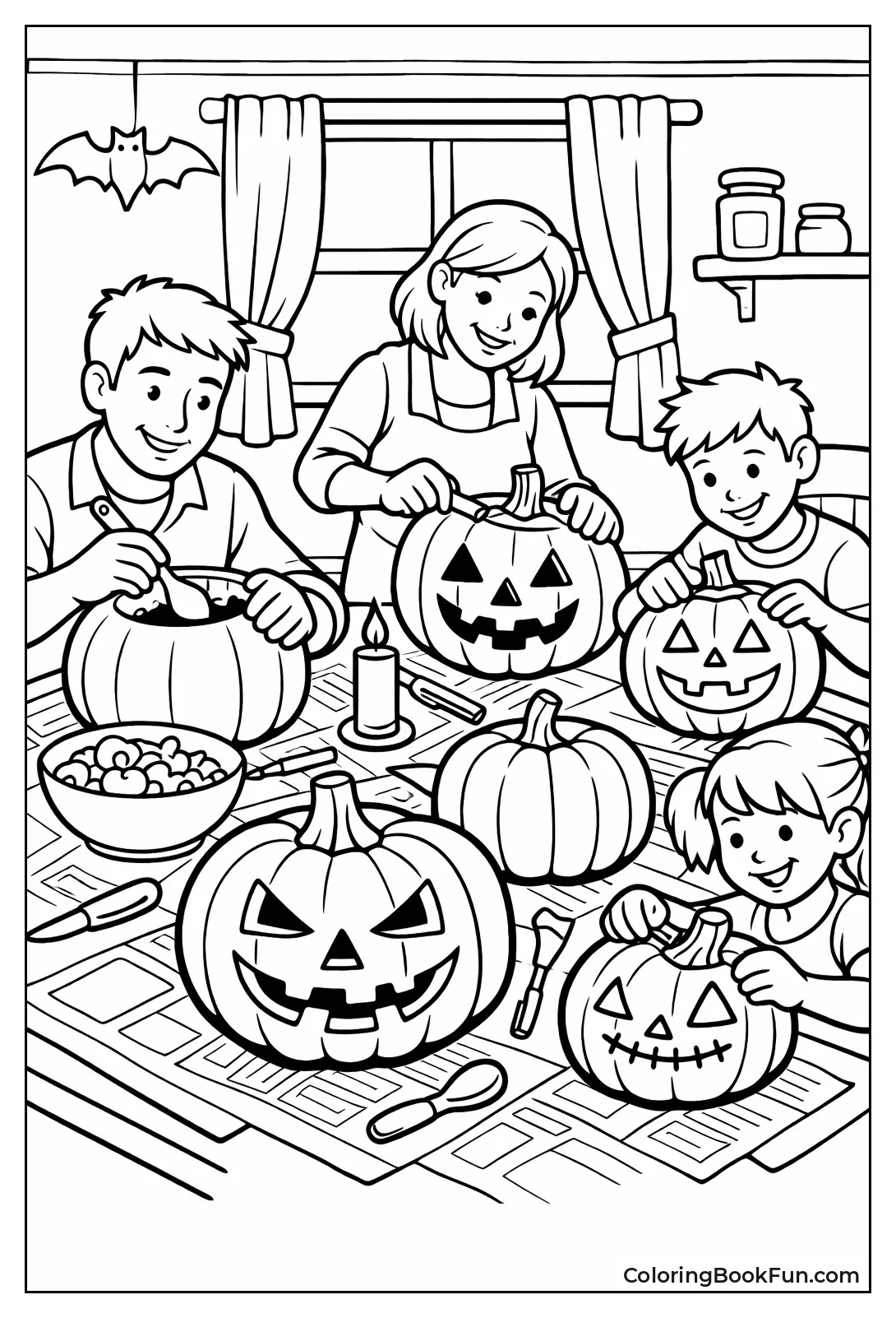 Family Carves Pumpkins Together