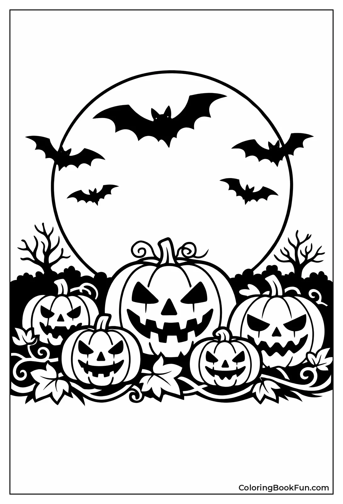 Silhouette Pumpkins under Moon