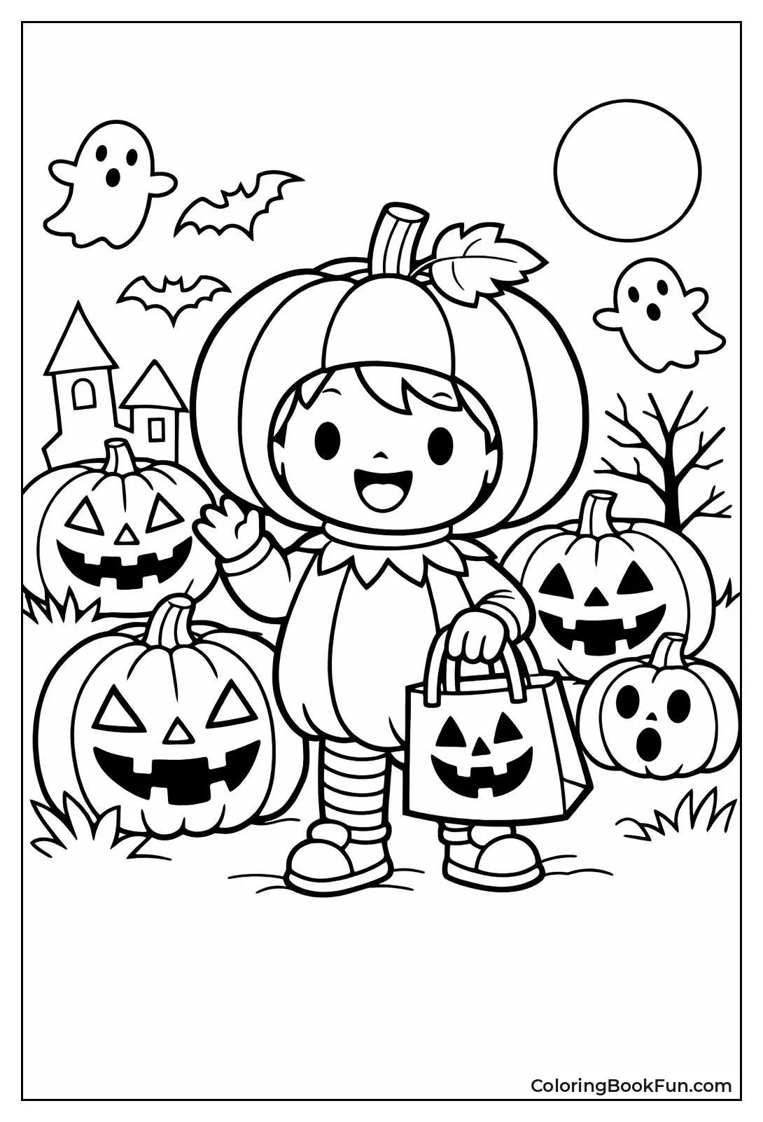 Kid Wears Pumpkin Costume