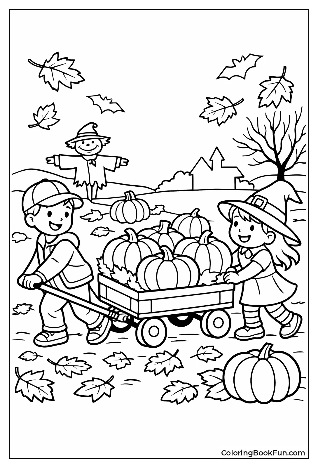 Kids Wheel Pumpkins in Wagon