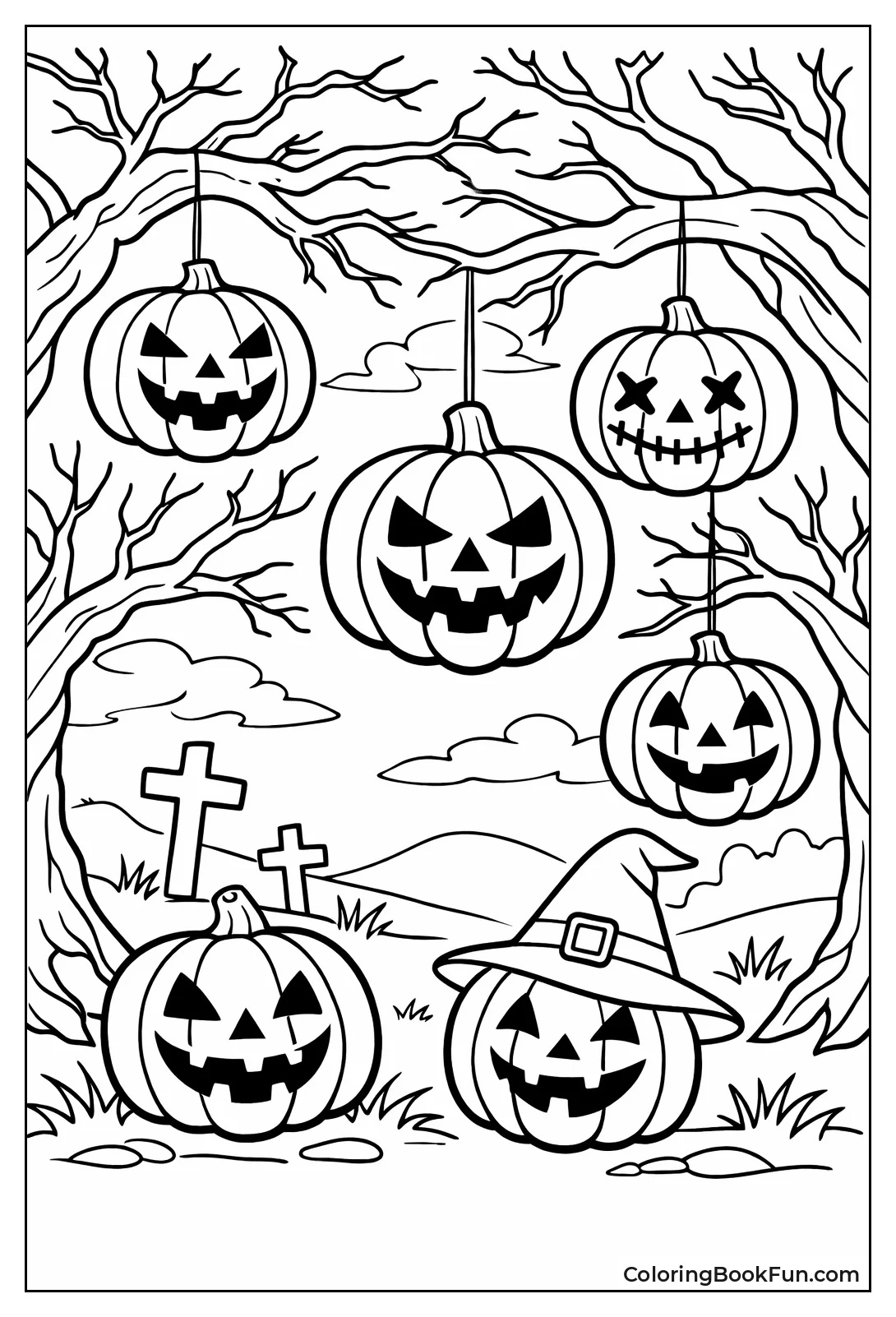 Pumpkins Hang in Forest