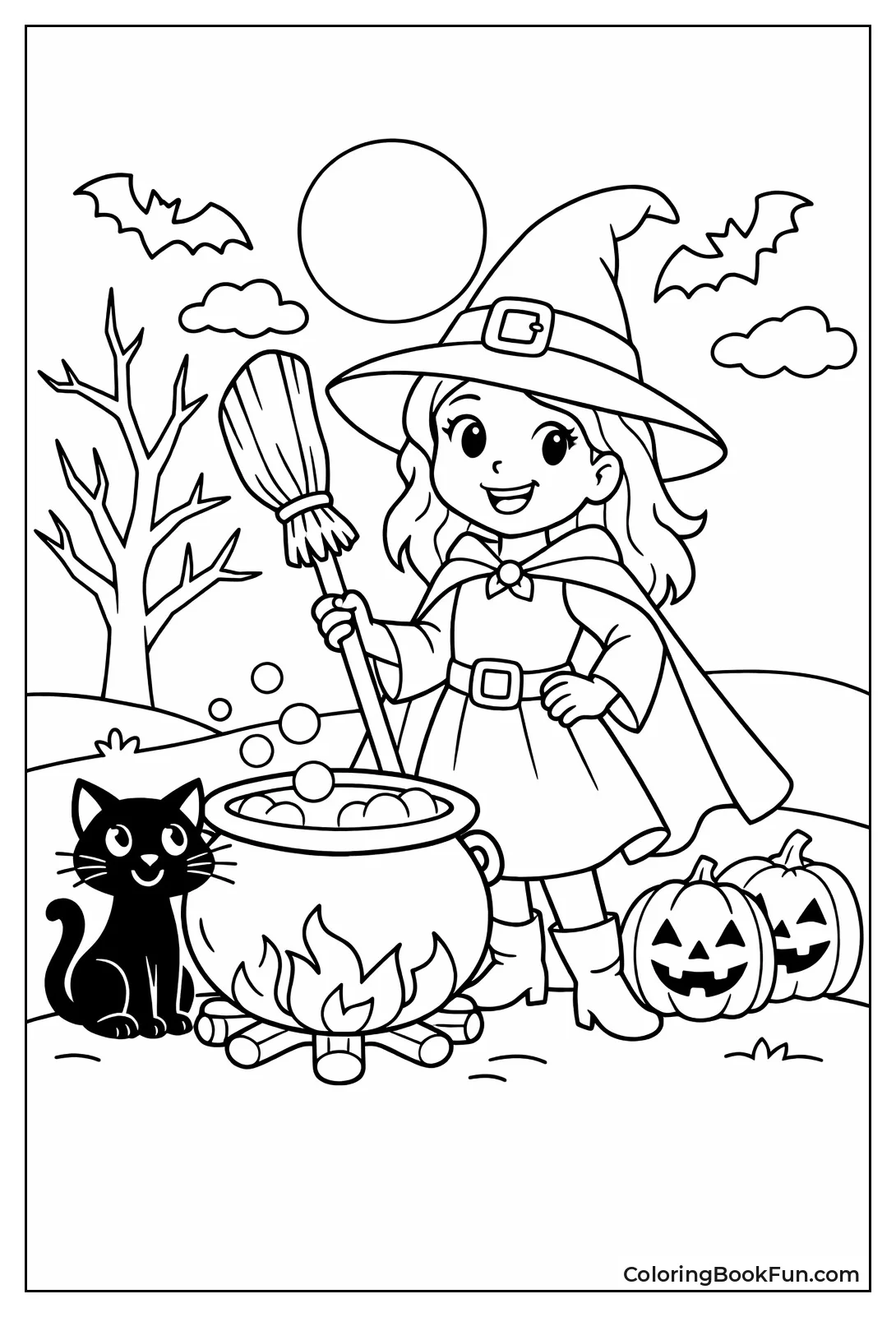 Cheerful Witch with Cat