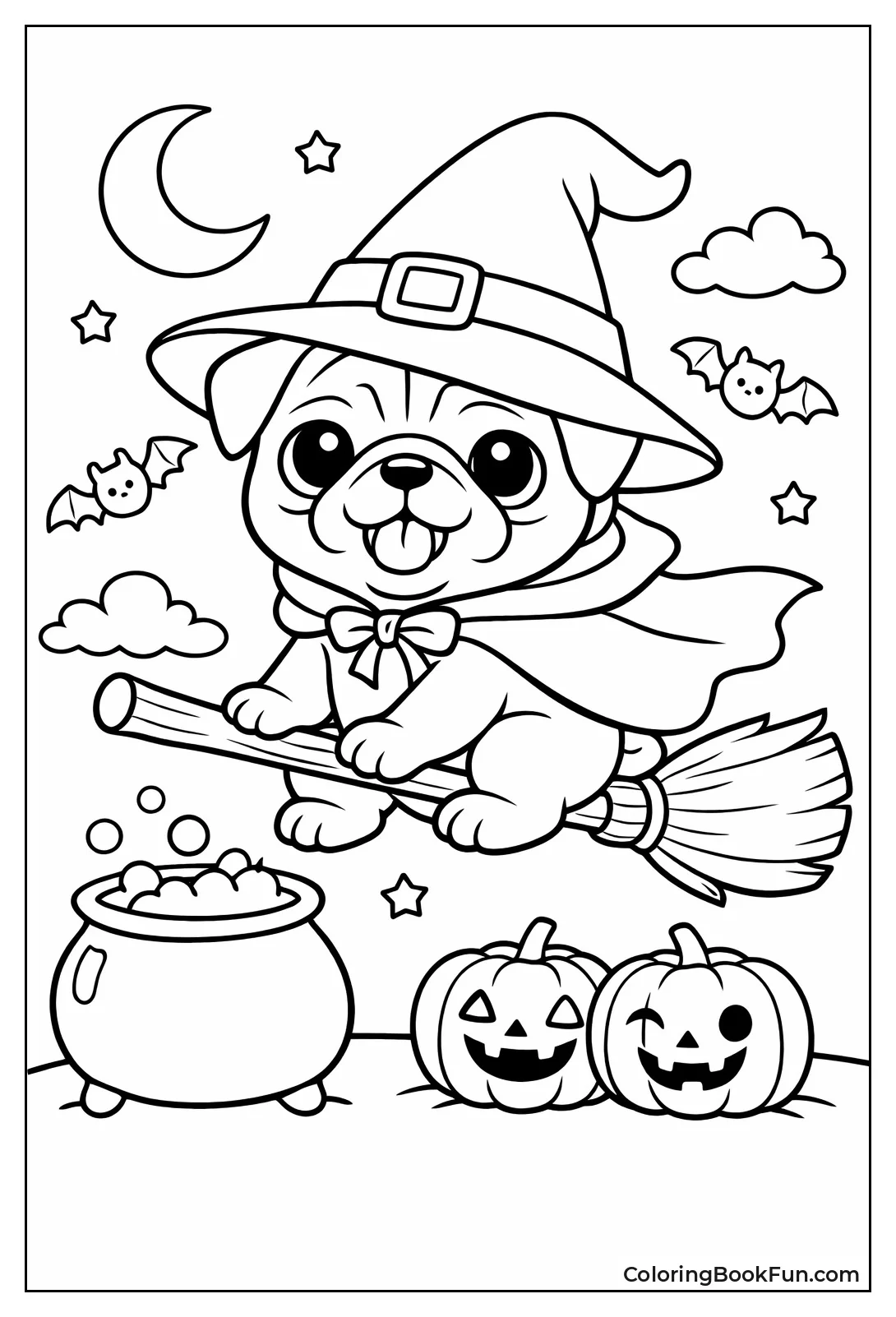 Witch Pug with Broomstick