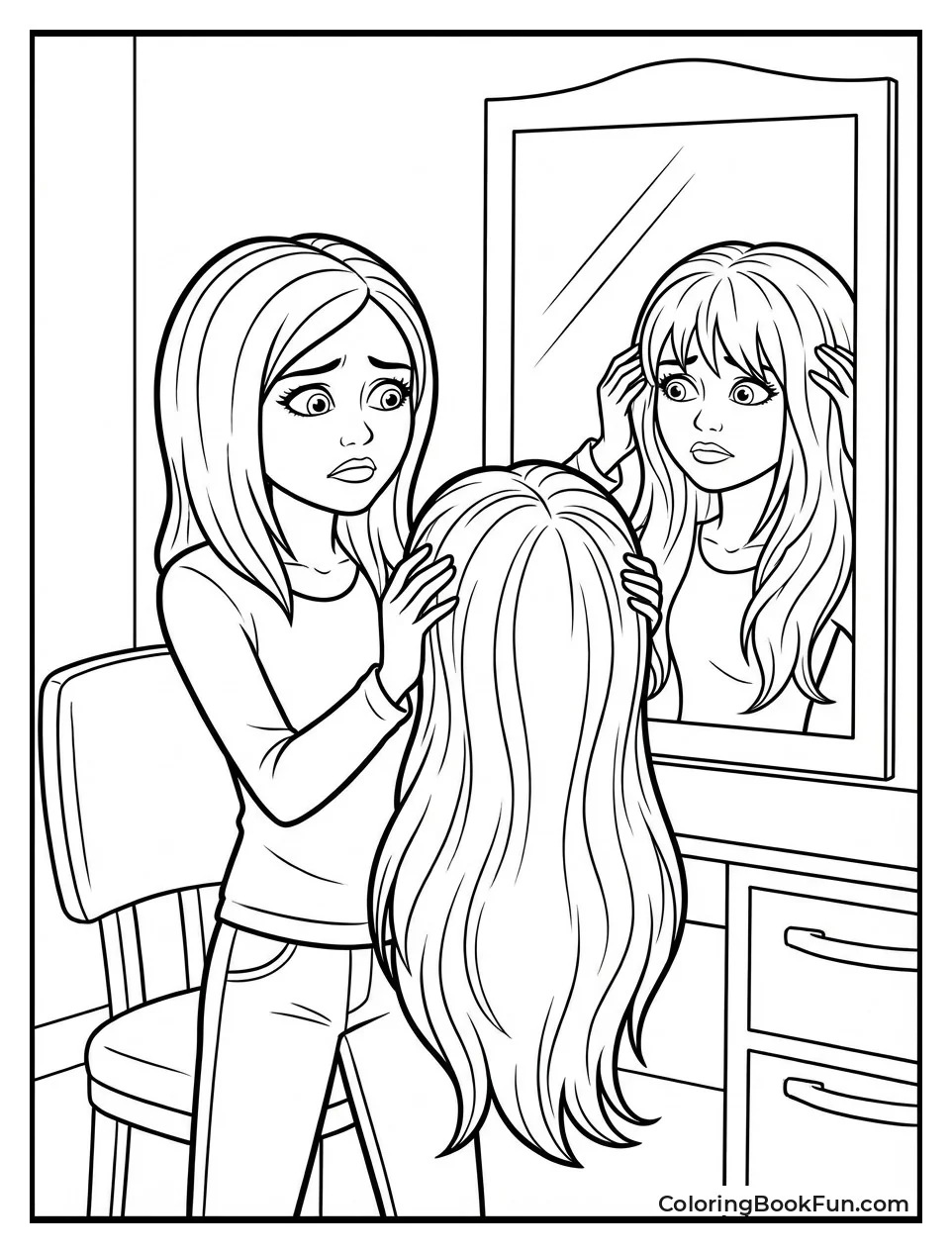 Miley Nervously Checks Mirror