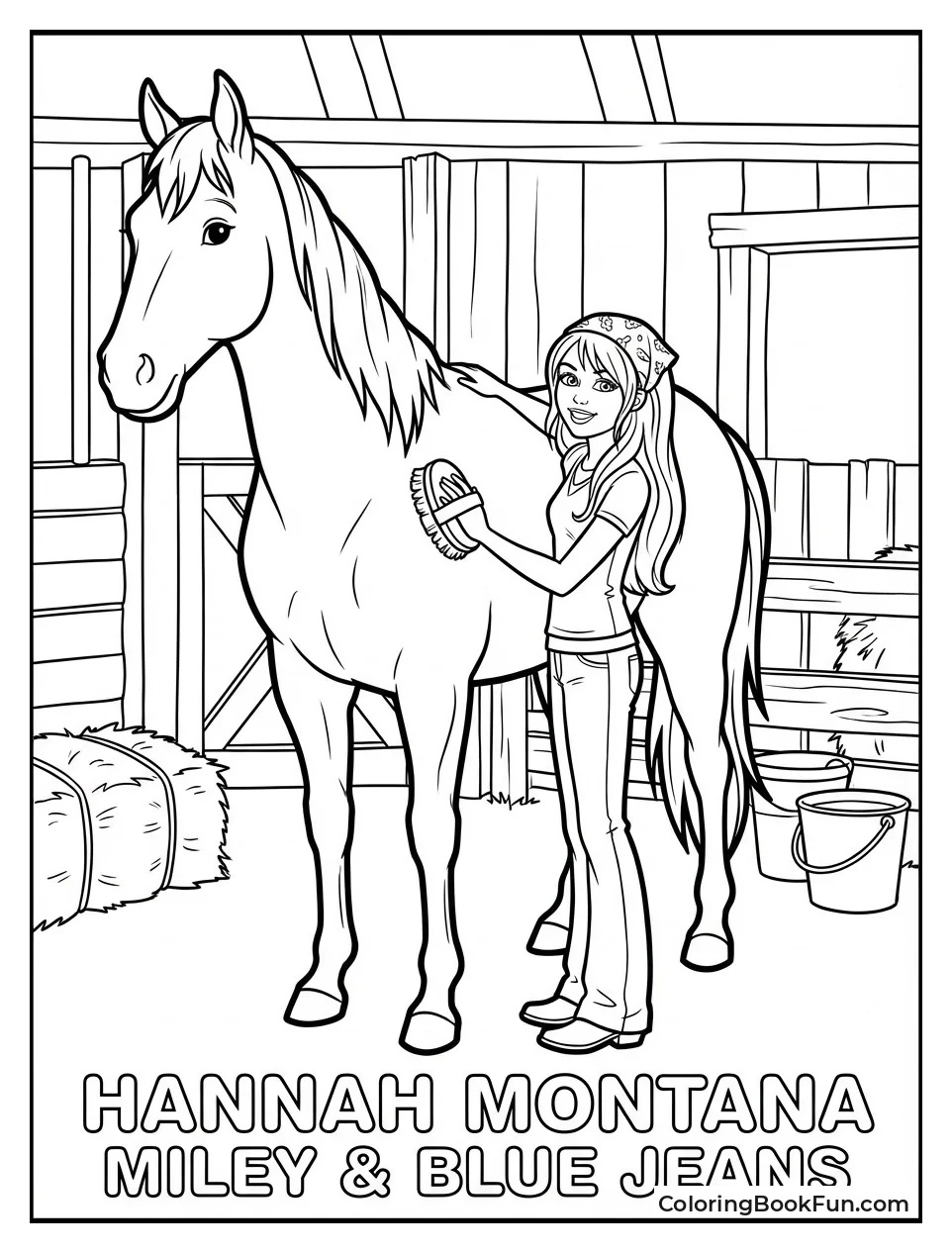 Miley Brushes Horse Blue Jeans