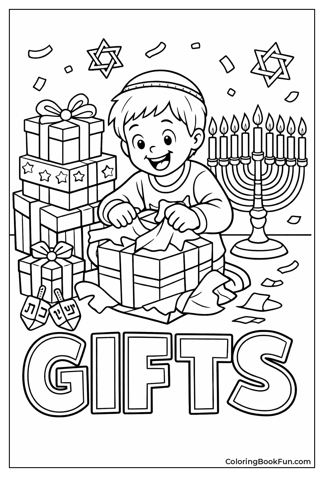 Child Opens Hanukkah Gifts