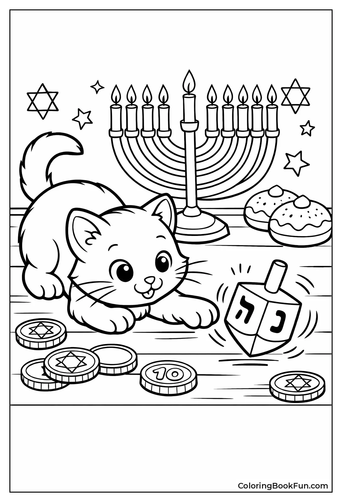 Kitten Bats Spinning Dreidel