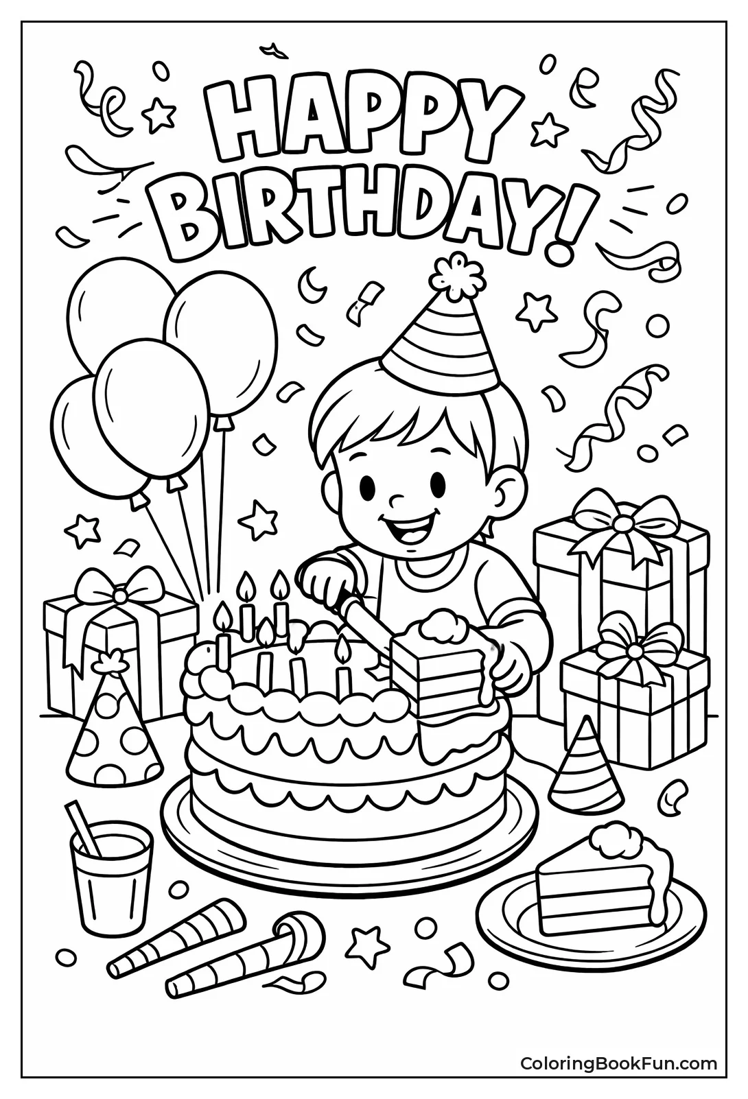 Birthday Kid Cuts Cake