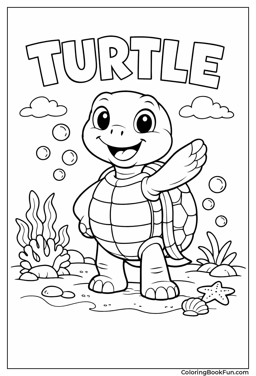 Happy Cartoon Turtle Waving